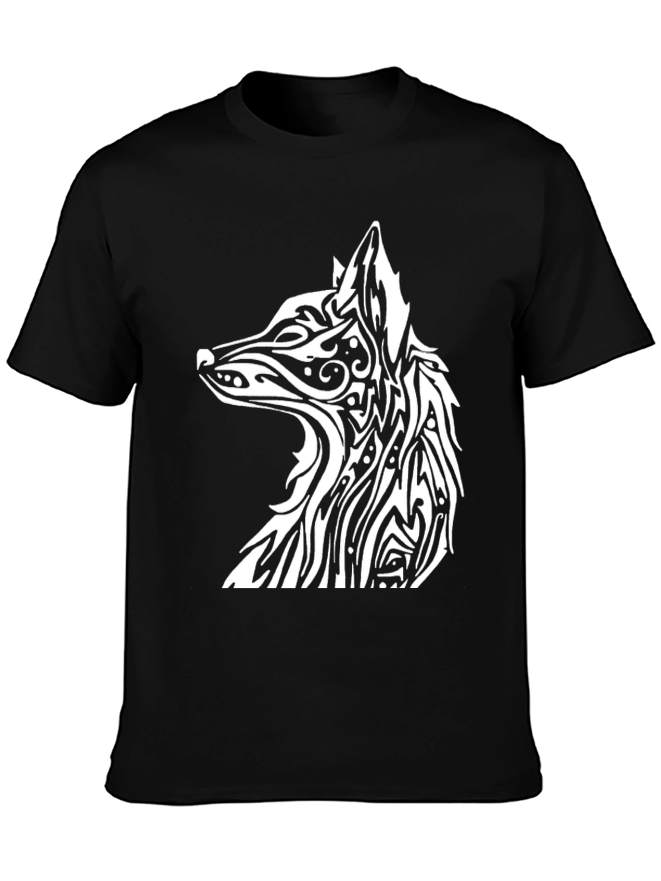 Black Tribal Wolf Graphic Black T-Shirt view 3