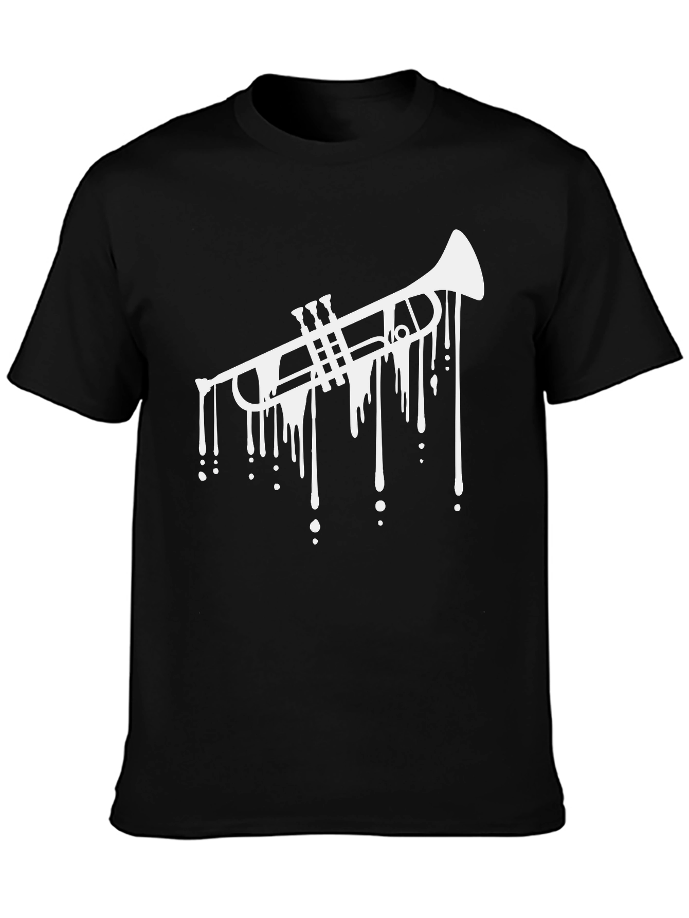 Black Dripping Trumpet Graphic Tee - Black Cotton Casual view 3