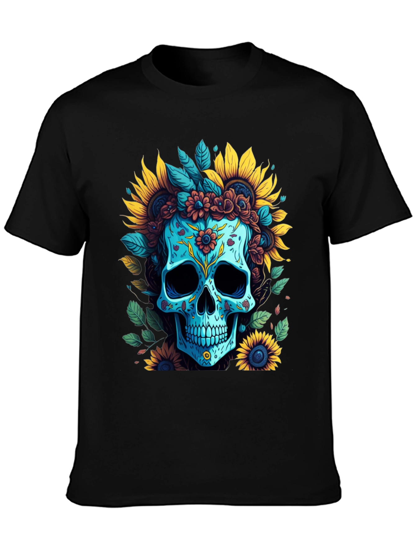 Black Floral Skull Graphic T-Shirt view 3