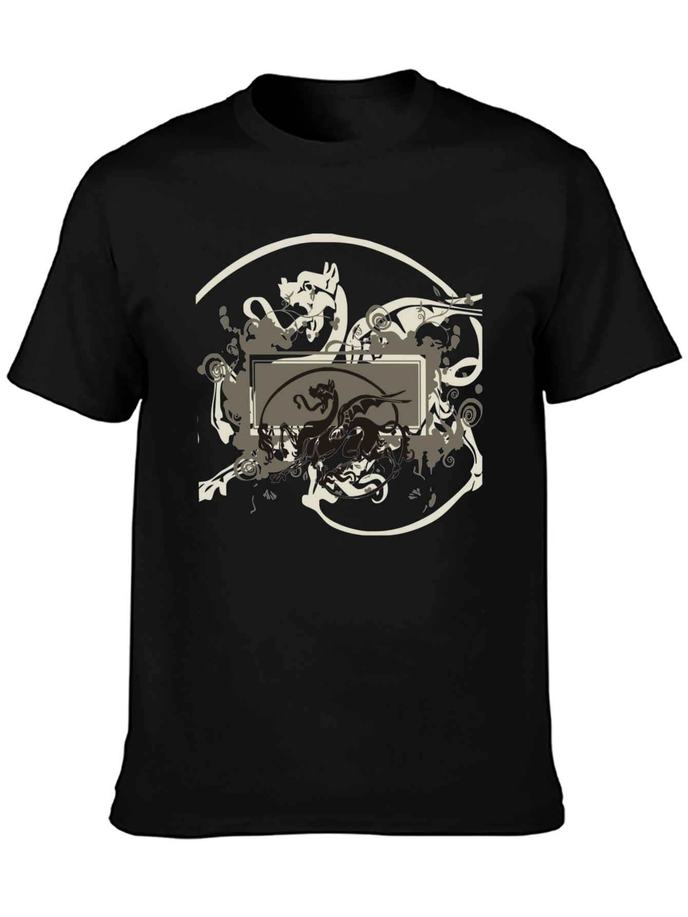 Black Graphic Black T-Shirt with Dragon Design view 3