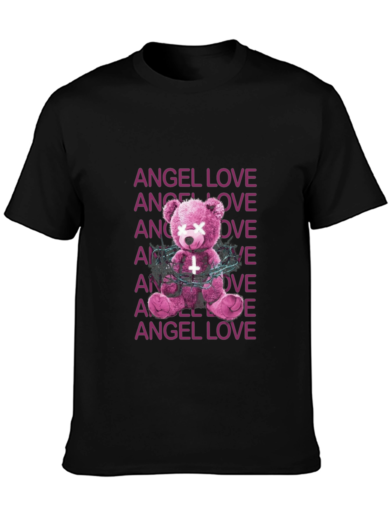 Black Angel Love Graphic Tee - Edgy Teddy Bear Design view 3