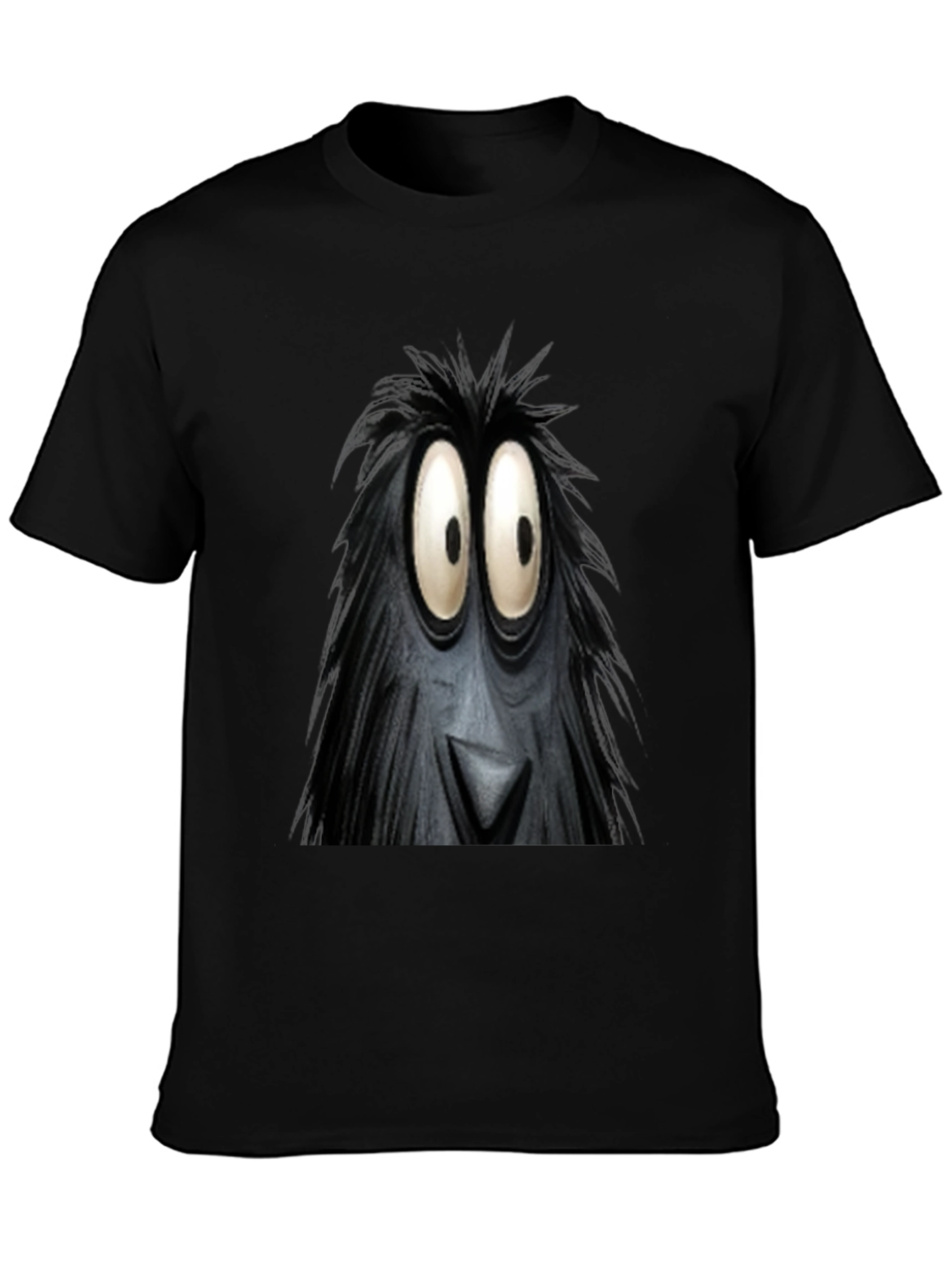Black Fun Cartoon Monster Face Graphic Black T-Shirt view 3
