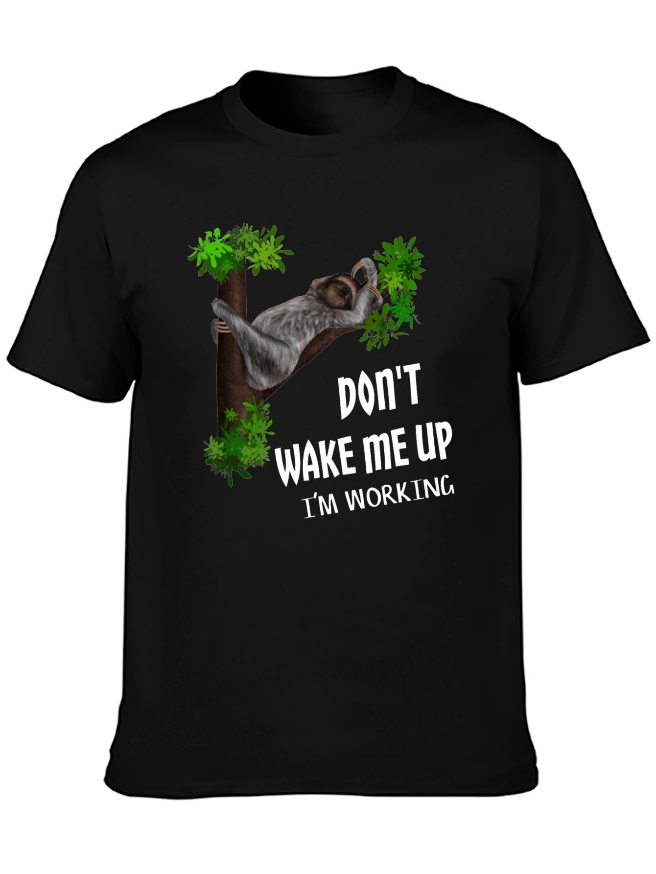 Black Funny Sloth Working T-Shirt: Don't Wake Me Up view 3
