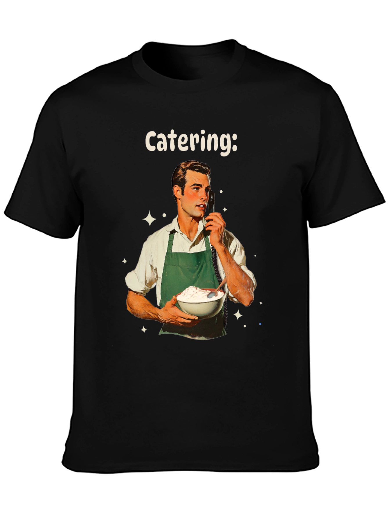 Black Retro Catering T-Shirt - Vintage Food Service Style view 3
