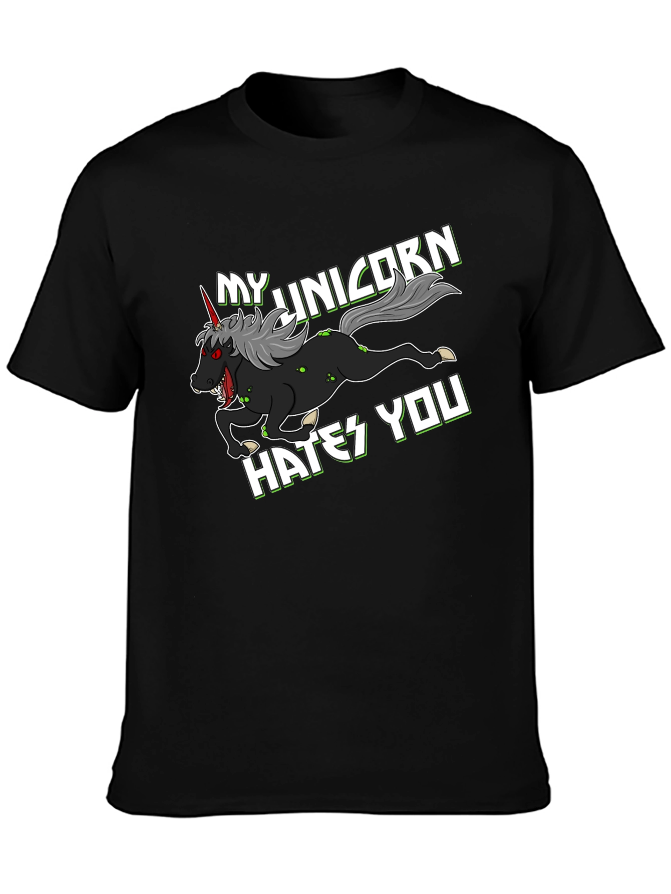 Black My Unicorn Hates You T-Shirt view 3