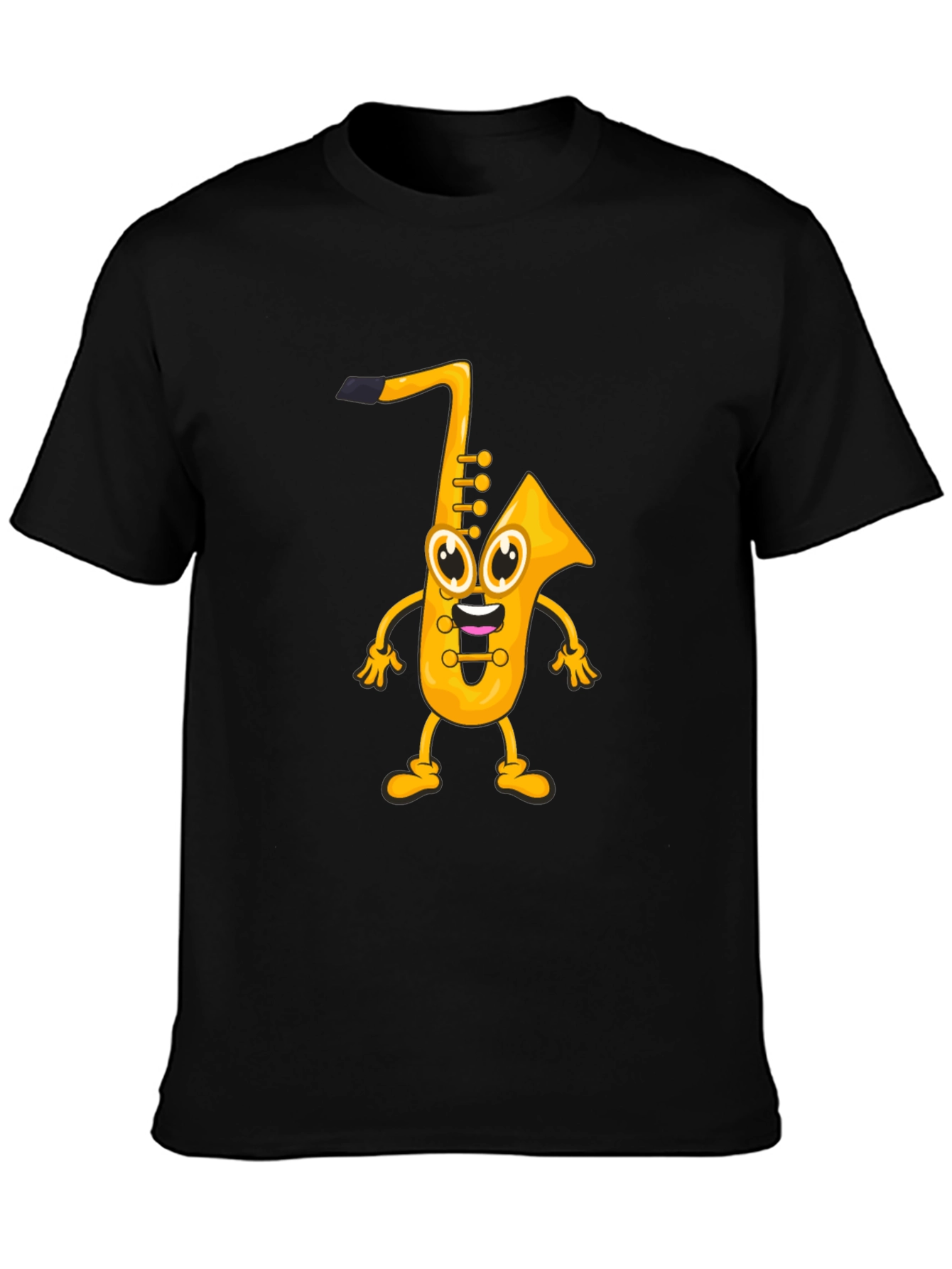 Black Cartoon Saxophone Graphic Black T-Shirt view 3