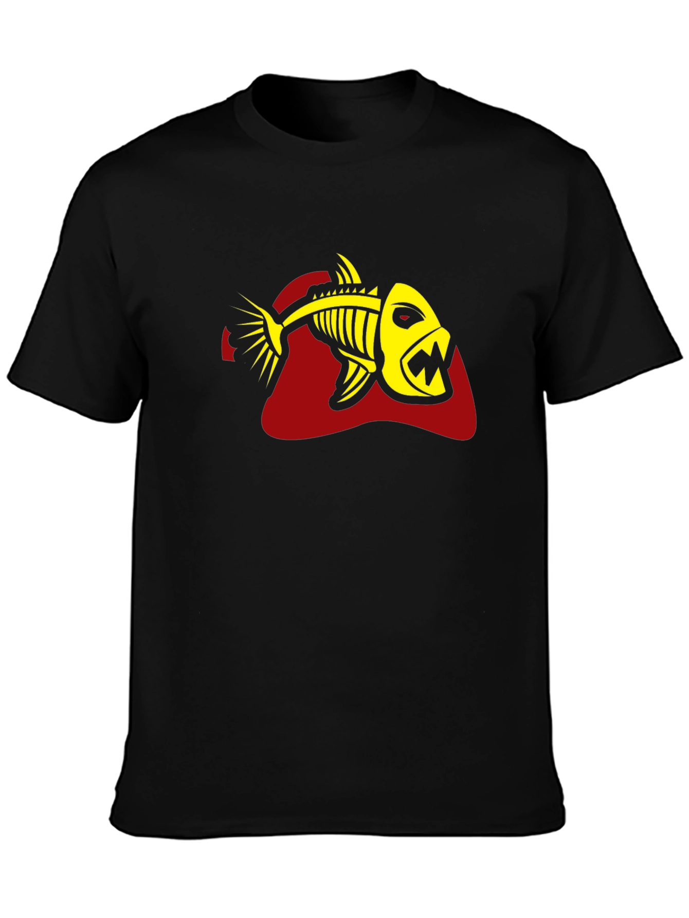 Black Men's Black T-Shirt - Yellow Fish Skeleton Graphic view 3