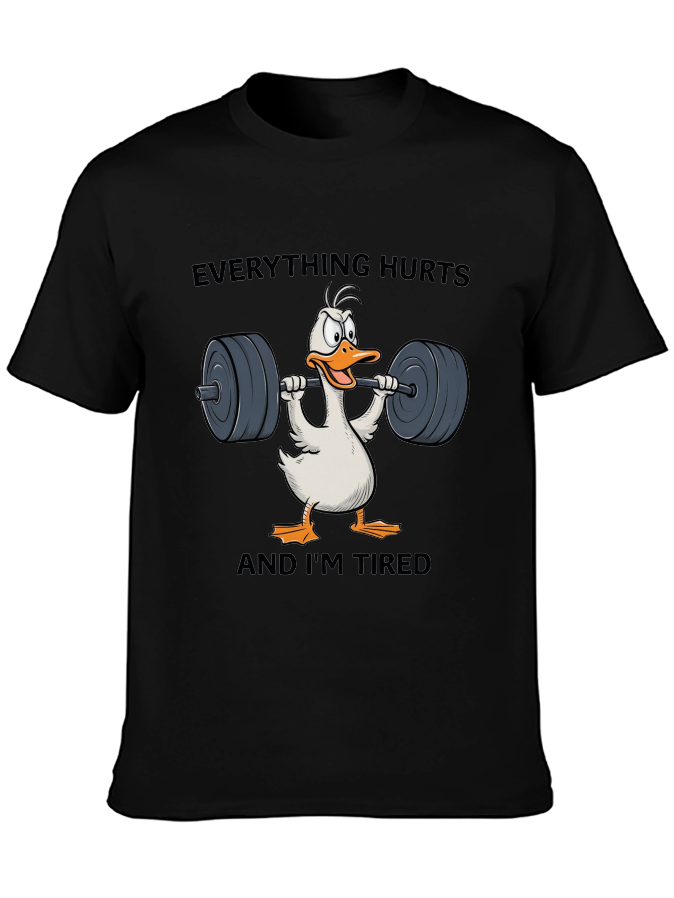 Black Funny Workout T-Shirt - Everything Hurts Duck view 3