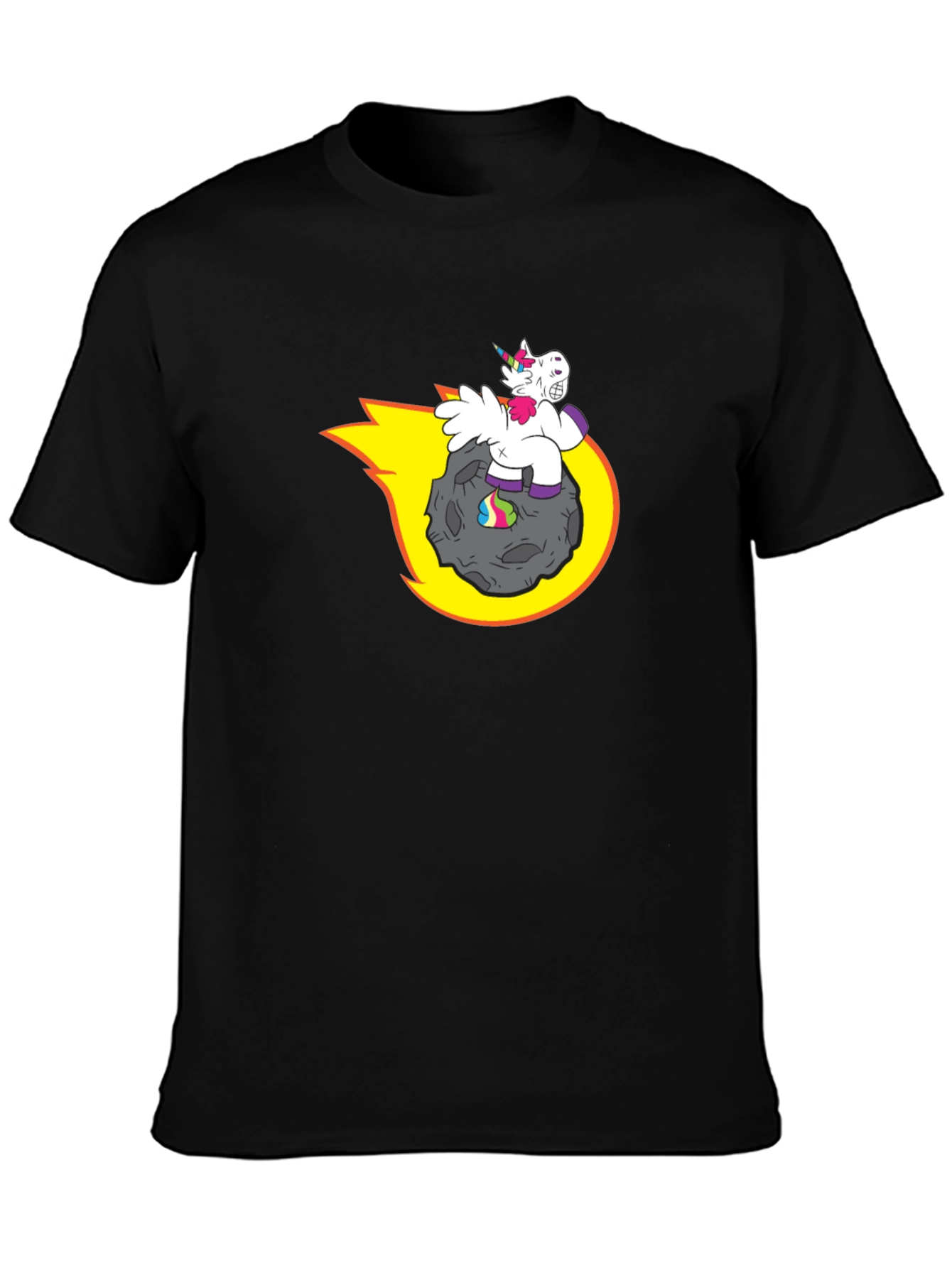 Black Unicorn Riding Asteroid T-Shirt - Funny Graphic Tee view 3