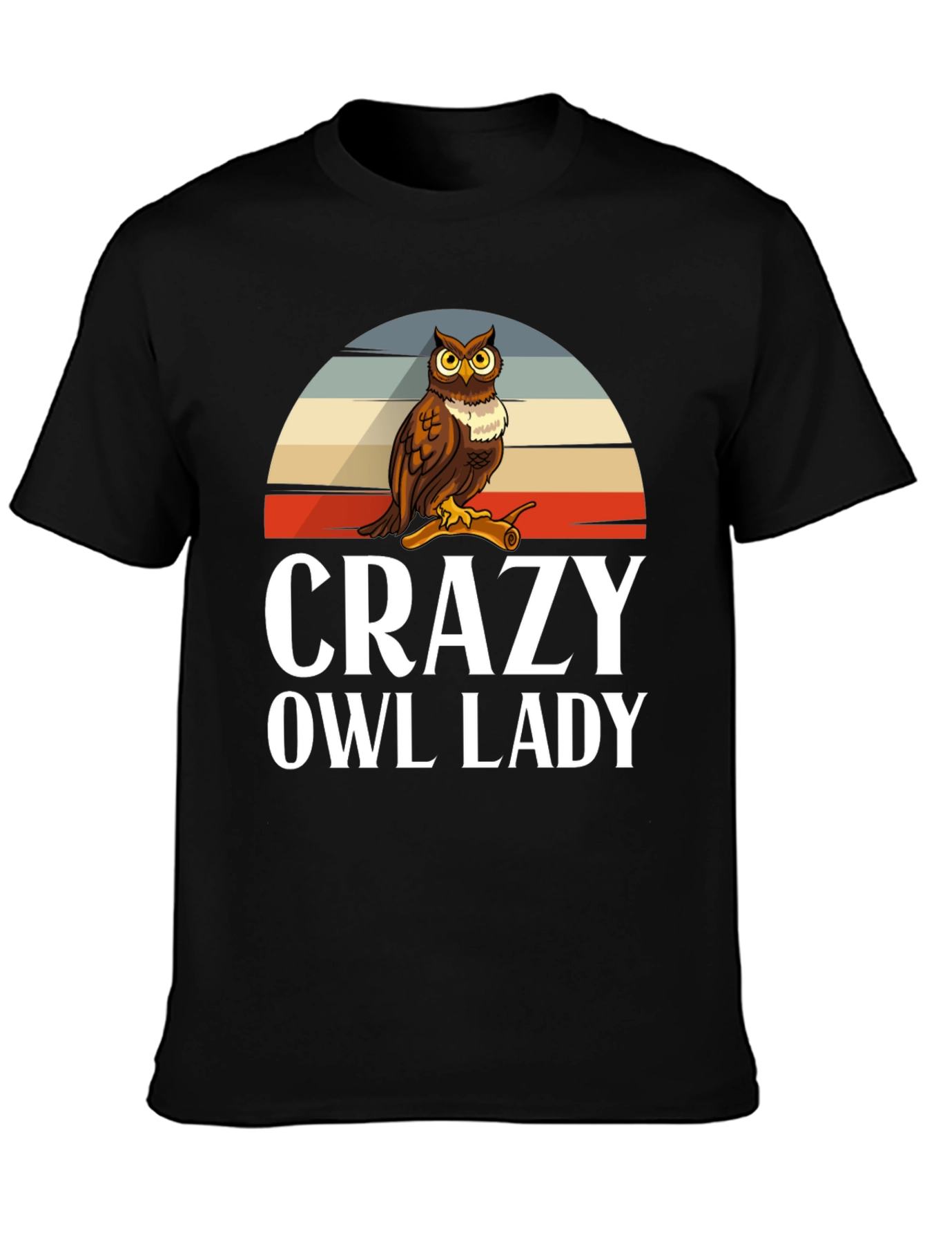 Black Crazy Owl Lady Graphic T-Shirt view 3