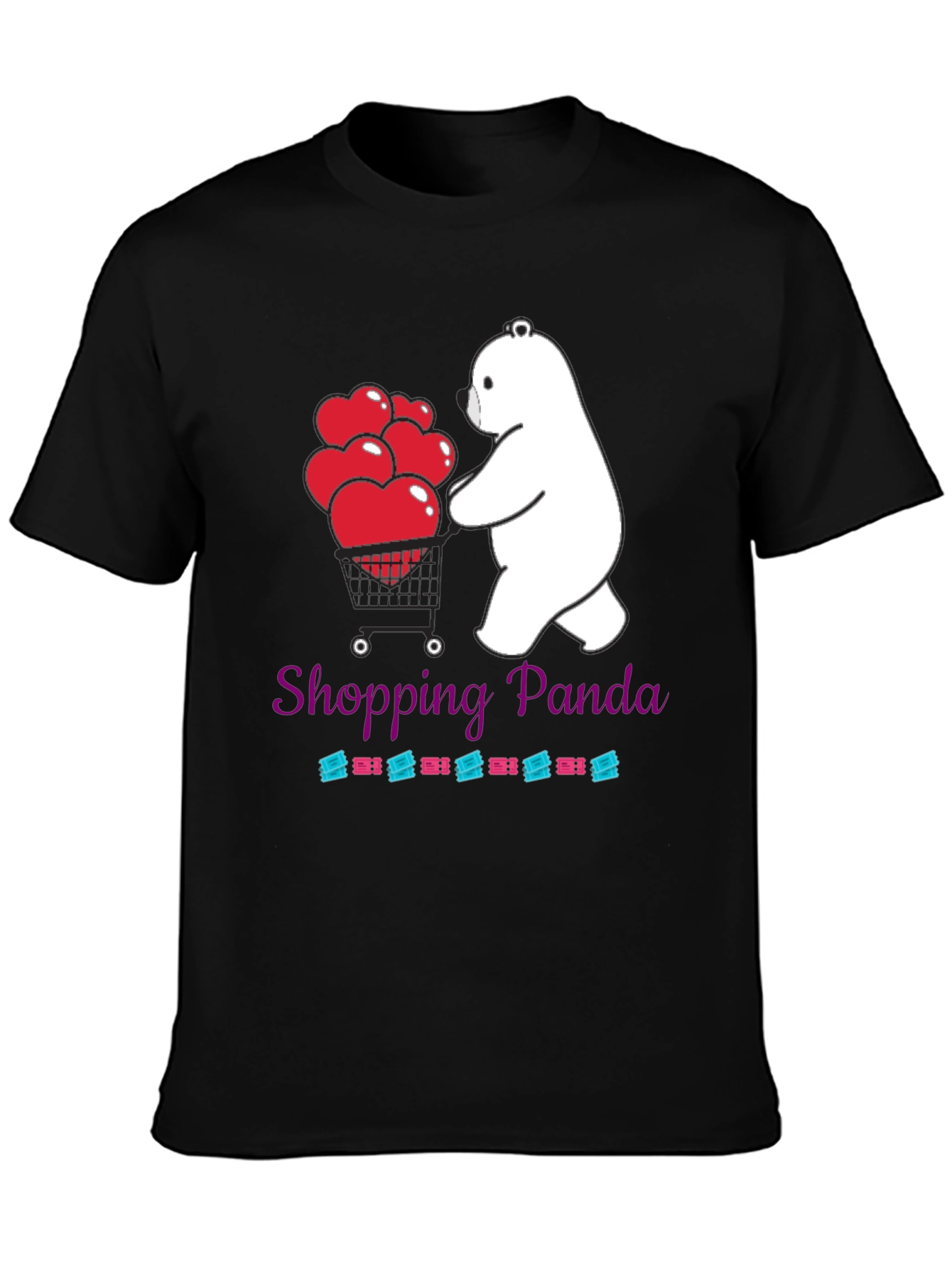 Black Shopping Panda Graphic Tee - Cute Heart Design view 3