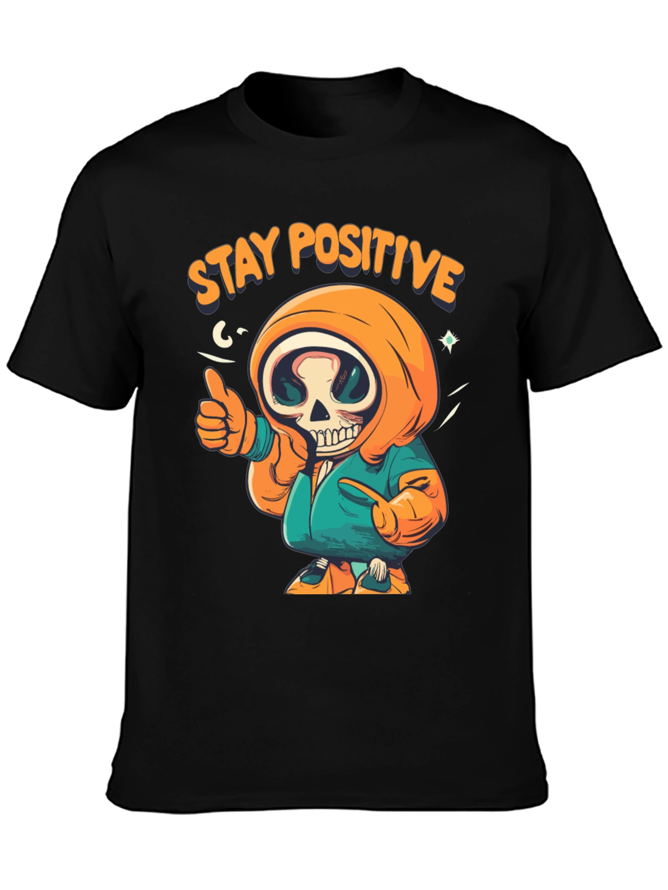Black Stay Positive Graphic Tee - Skeleton Design view 3