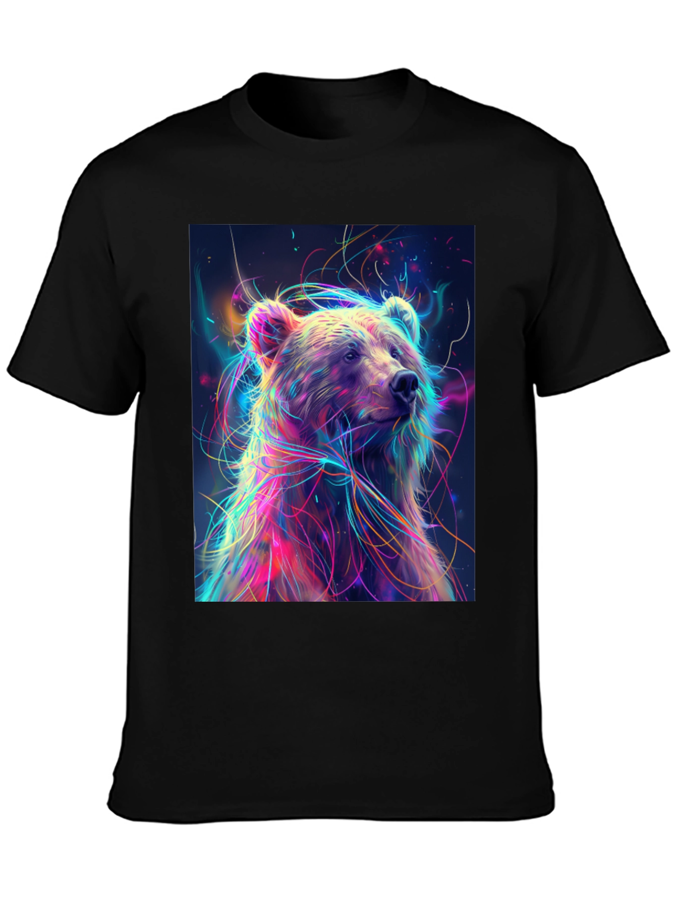 Black Colorful Bear Graphic Print Black T-Shirt view 3