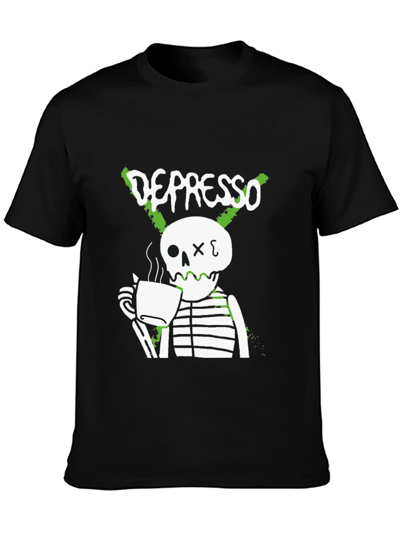 Black Depresso Skeleton Coffee T-Shirt - Funny Graphic Tee view 3