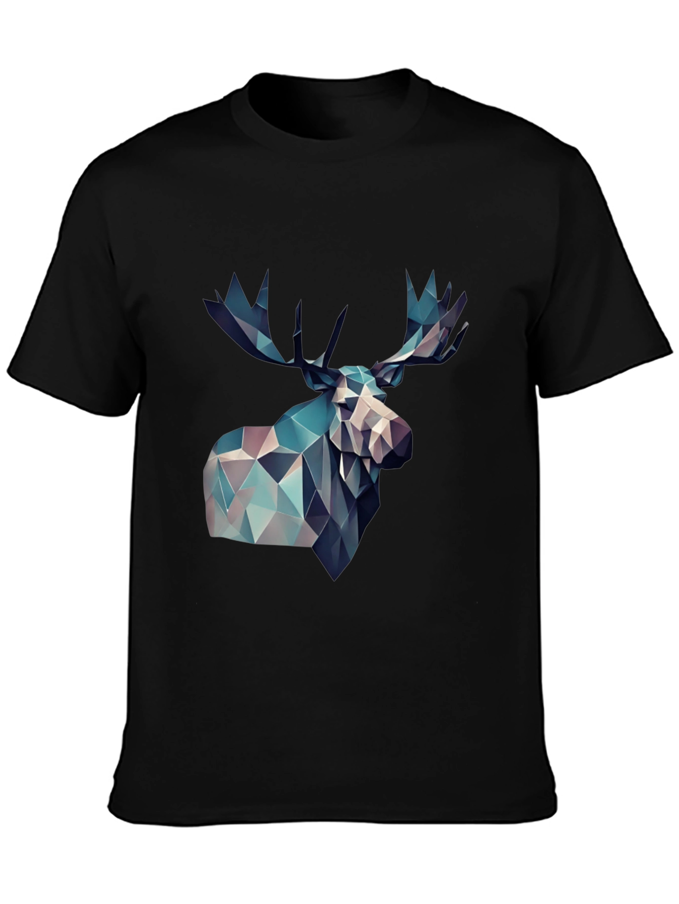 Black Geometric Moose Graphic Print Black T-Shirt view 3
