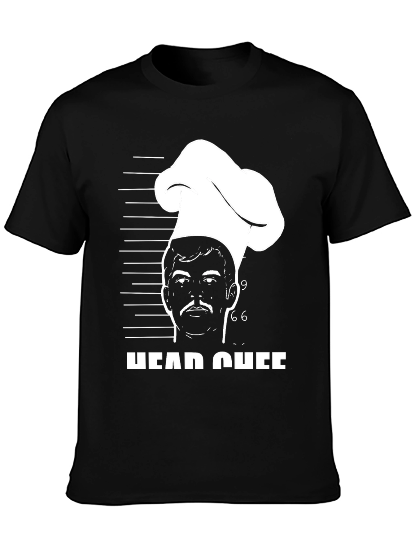 Black Head Chef Mugshot T-Shirt - Culinary Humor Tee view 3