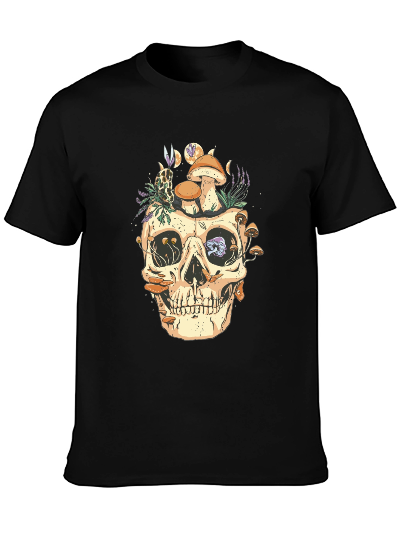 Black Skull & Mushroom Graphic T-Shirt view 3
