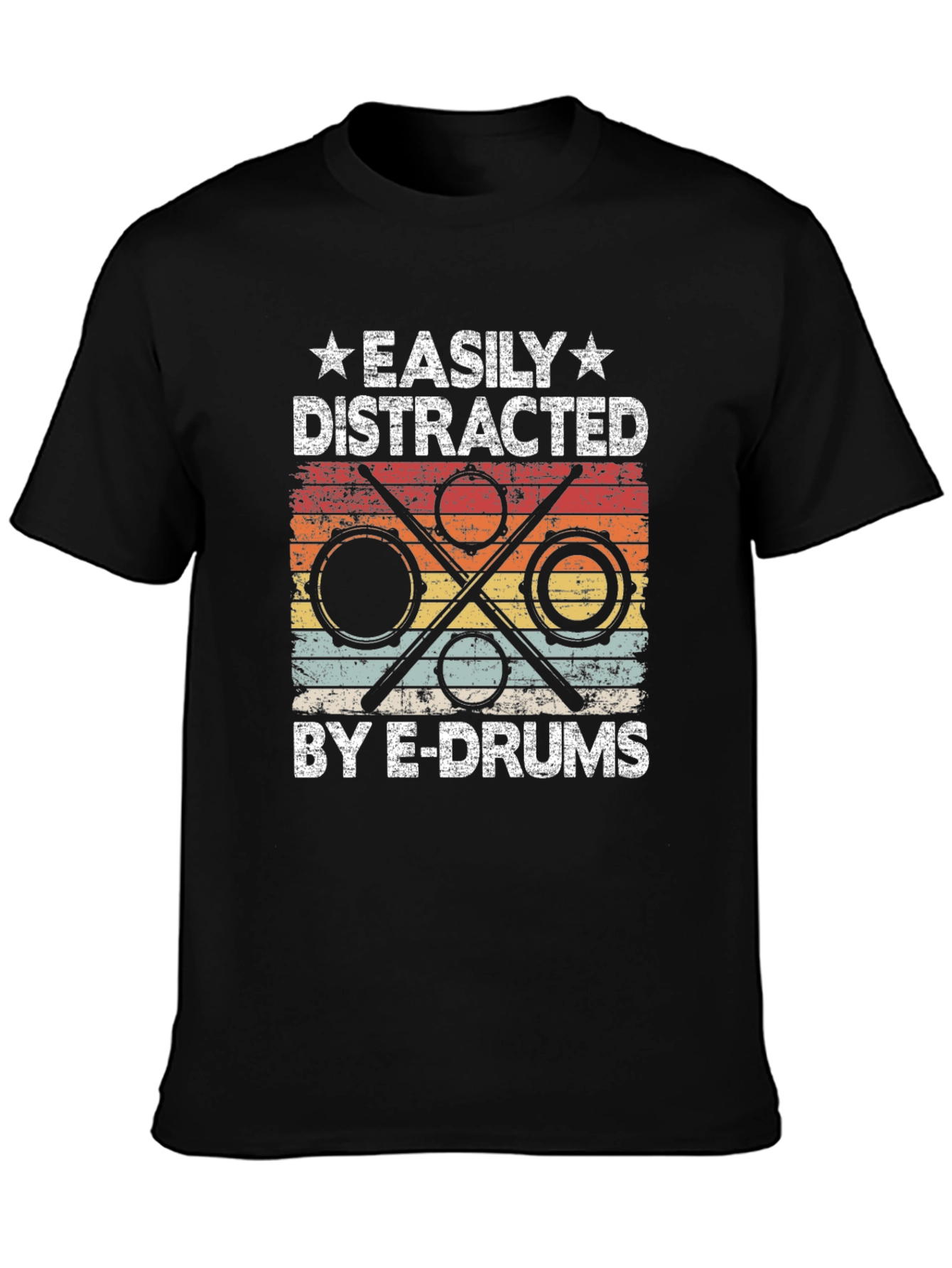 Black Easily Distracted By E-Drums Graphic T-Shirt view 3