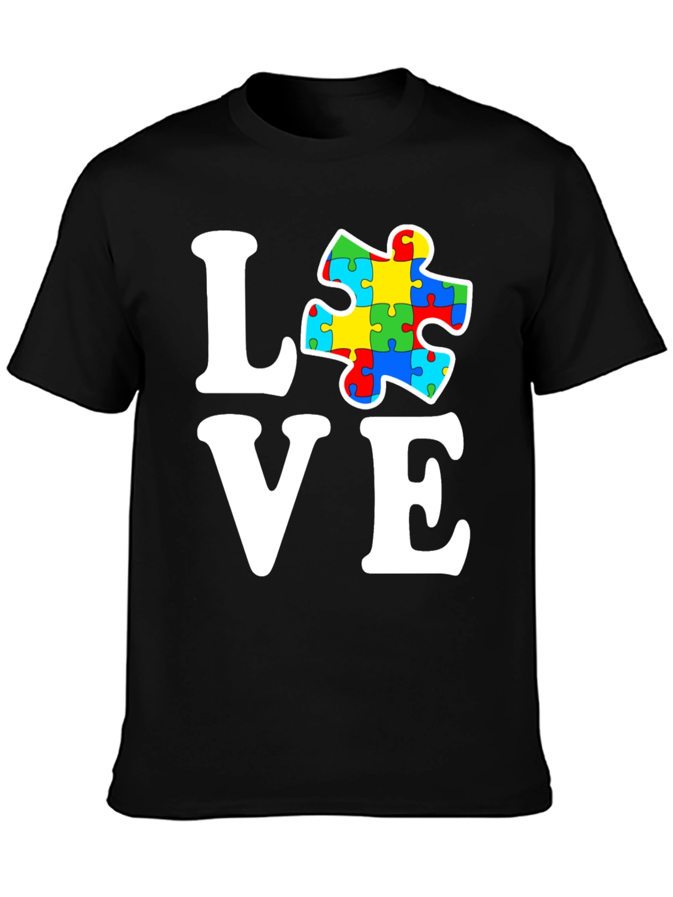 Black Autism Awareness Love Puzzle Piece Graphic T-Shirt view 3