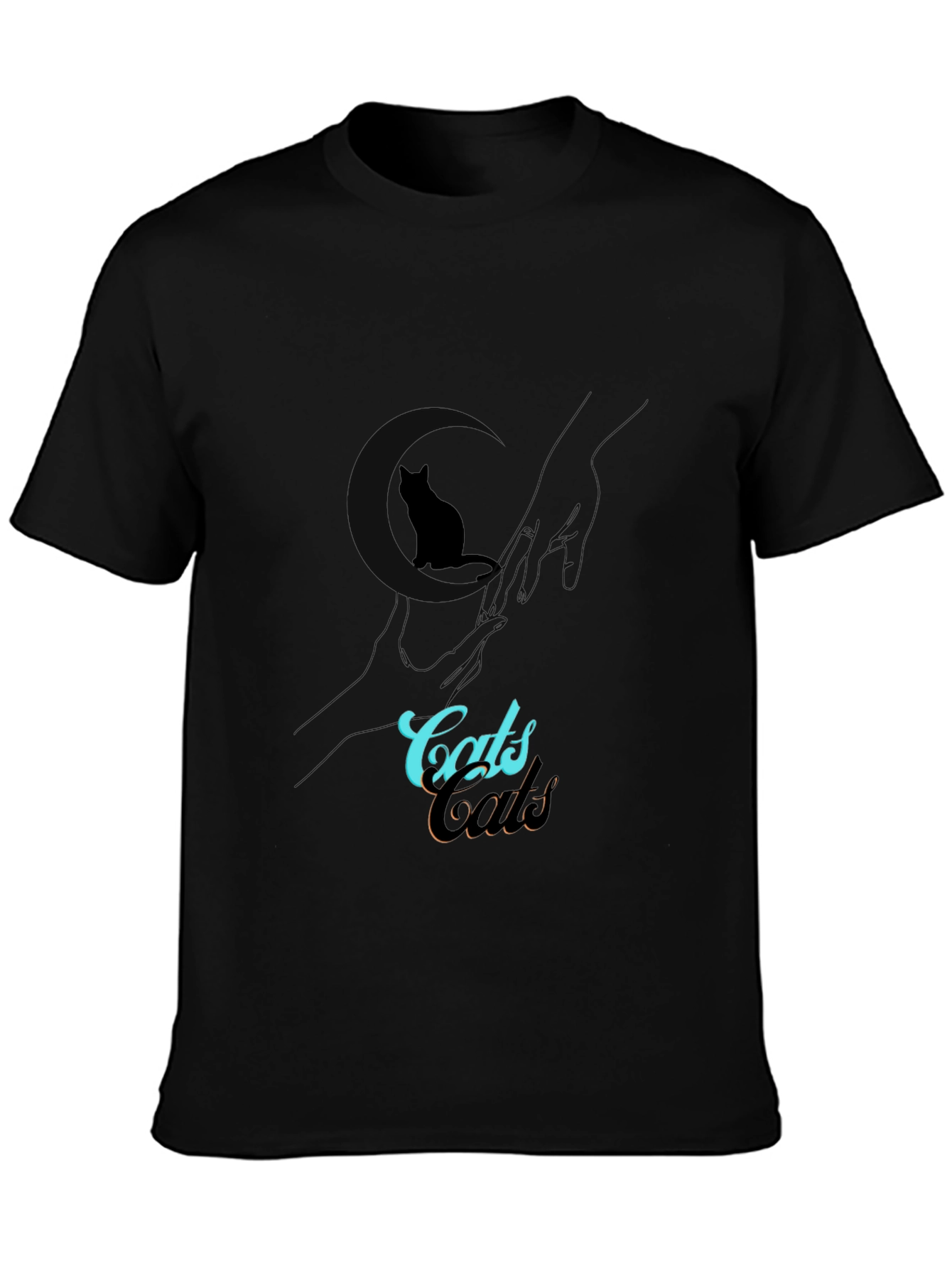 Black Cats Design Black T-Shirt view 3