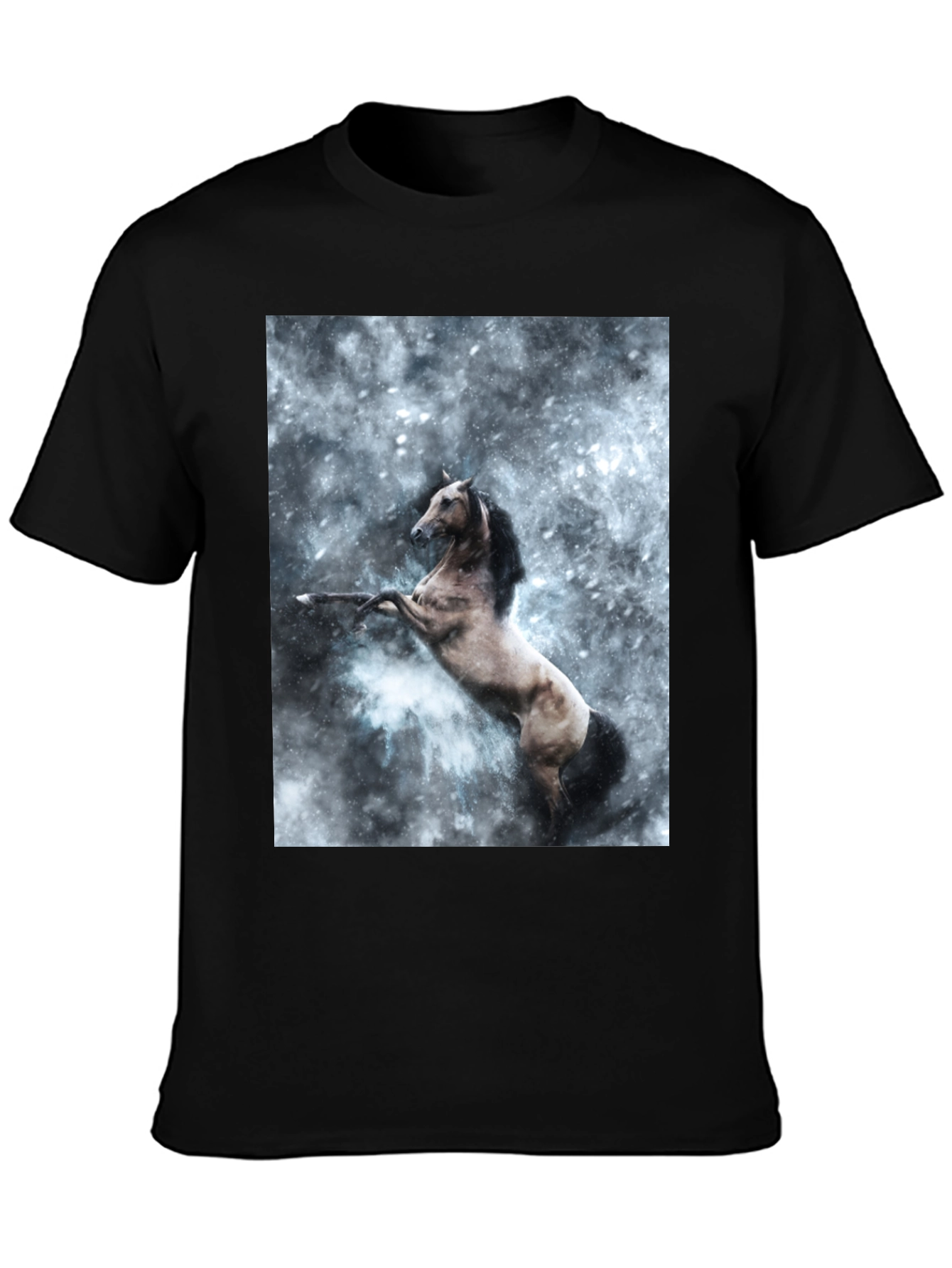 Black Black T-Shirt with Rearing Horse Print view 3