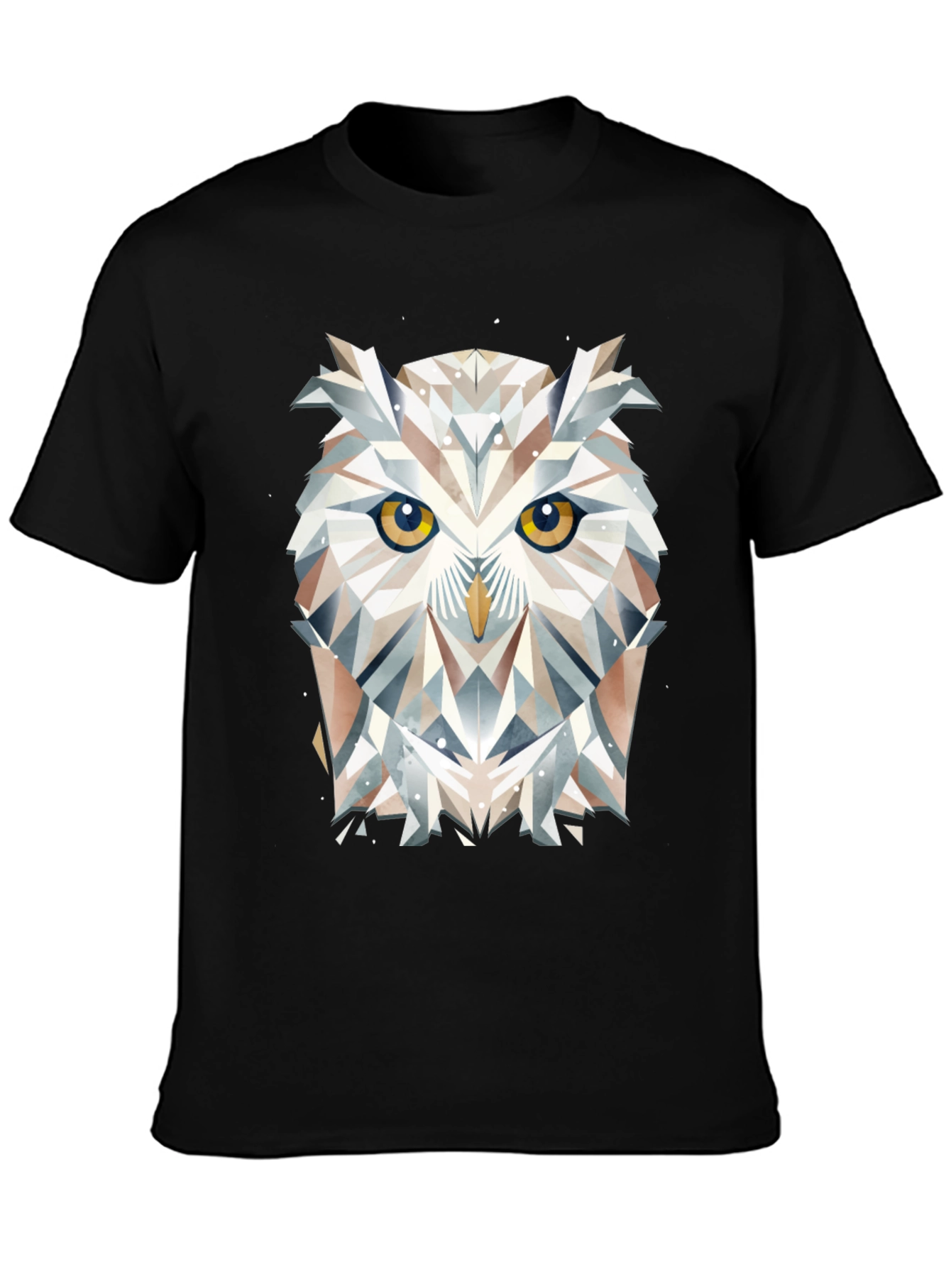 Black Geometric Owl Graphic Black T-Shirt view 3