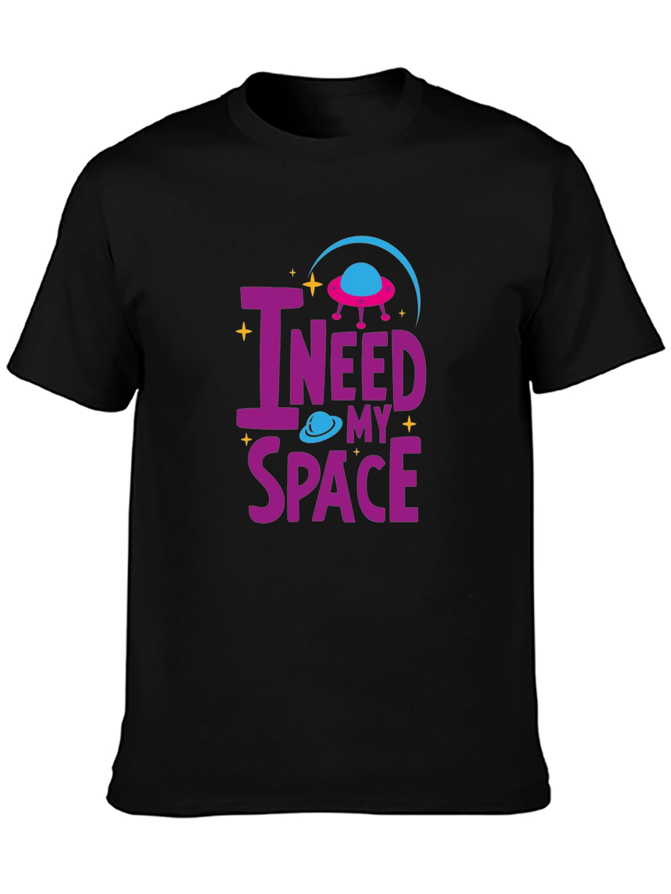 Black I Need My Space T-Shirt Alien UFO Design view 3