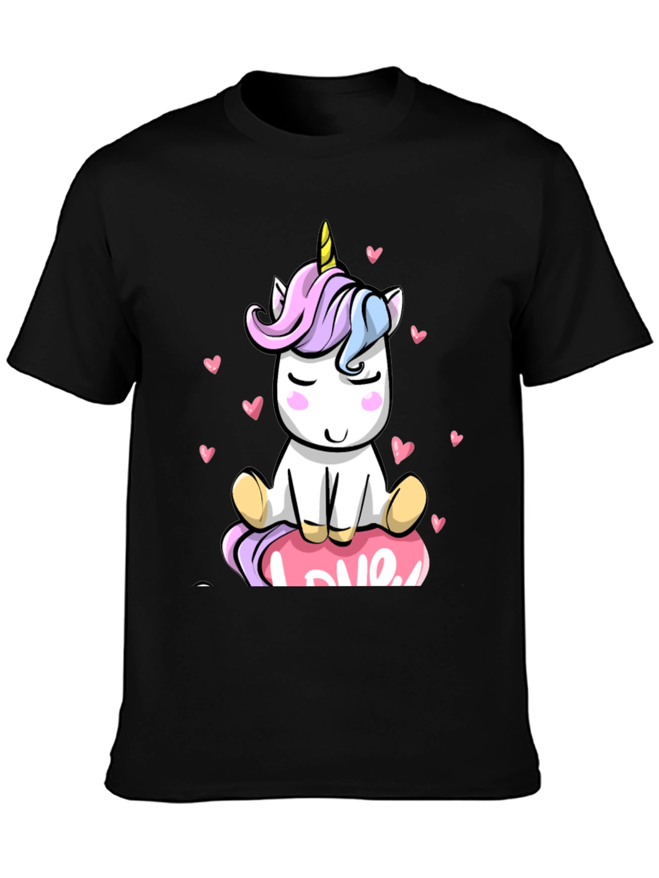 Black Unicorn Love T-Shirt Cute Graphic Tee view 3