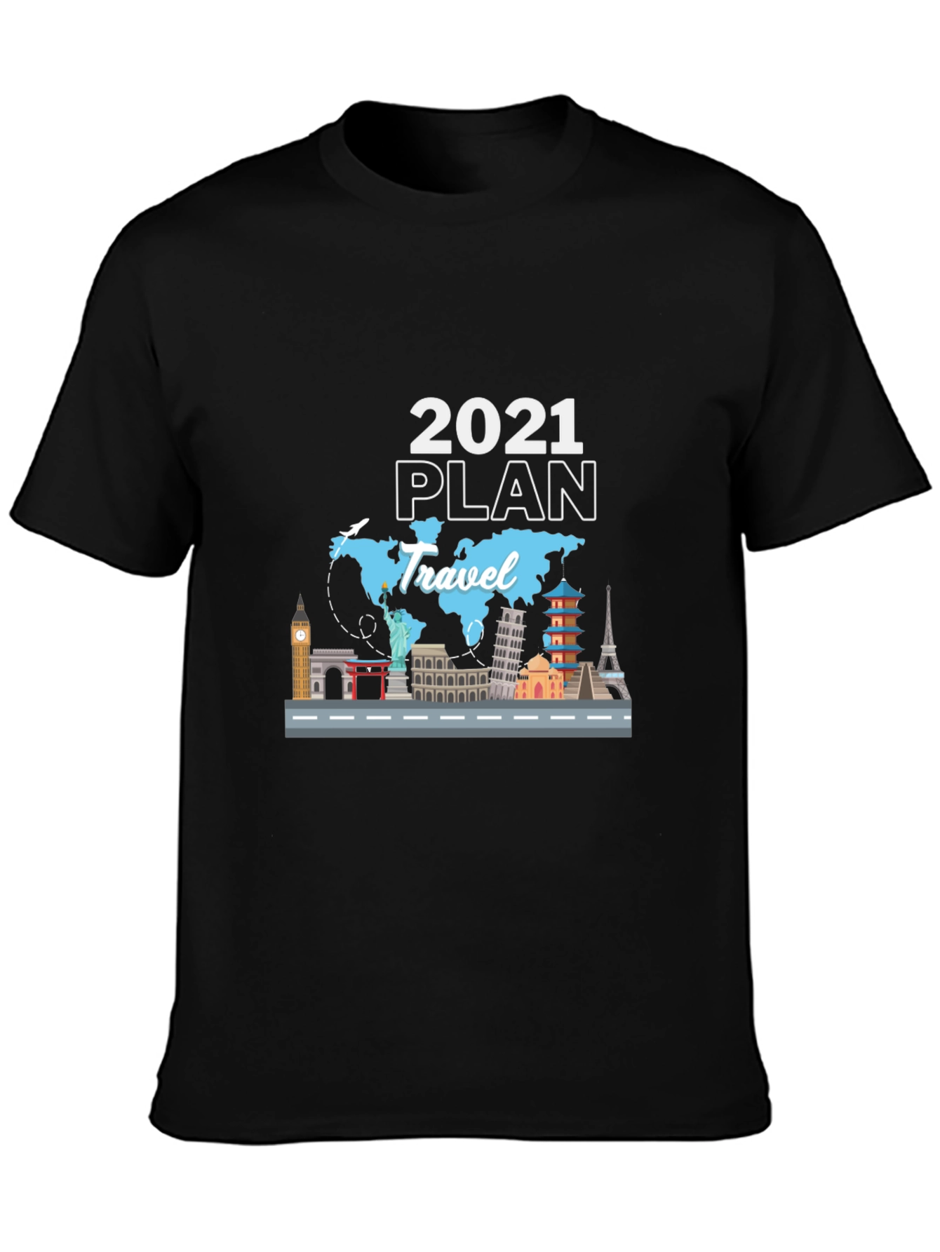 Black 2021 Travel Plan Black T-Shirt view 3