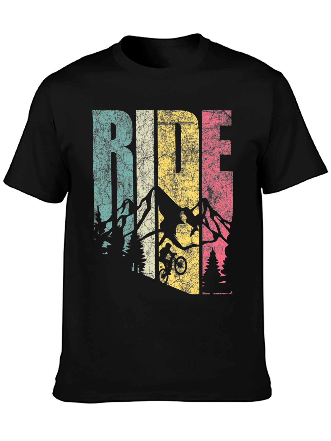 Black Retro Ride Mountain Bike Graphic Tee view 3