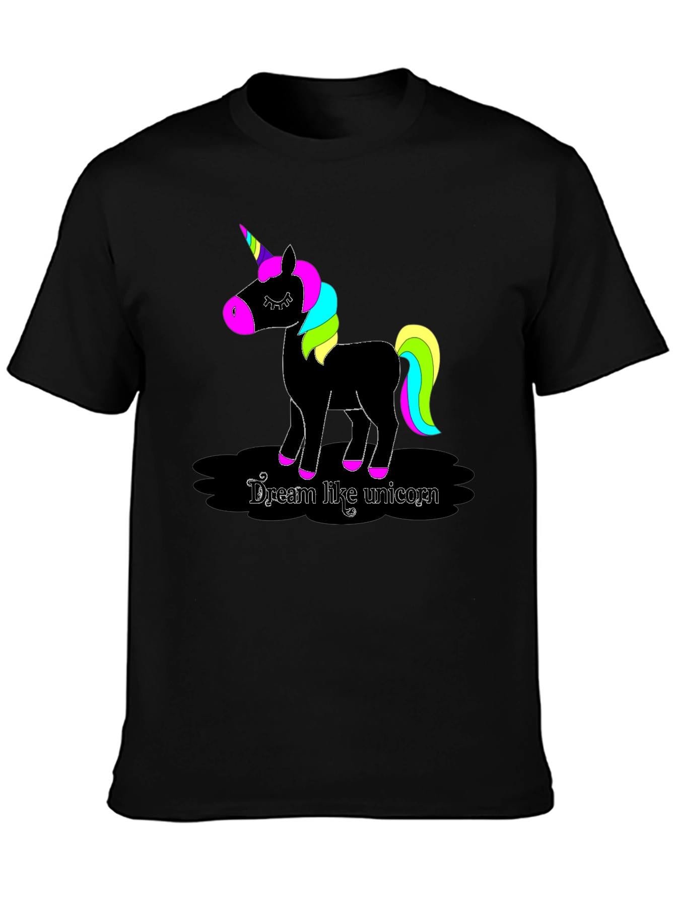 Black Dream Like Unicorn Black T-Shirt view 3