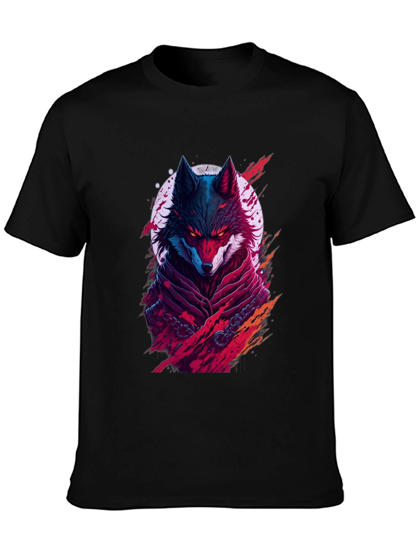 Black Crimson Wolf Graphic Tee - Men's Black T-Shirt view 3