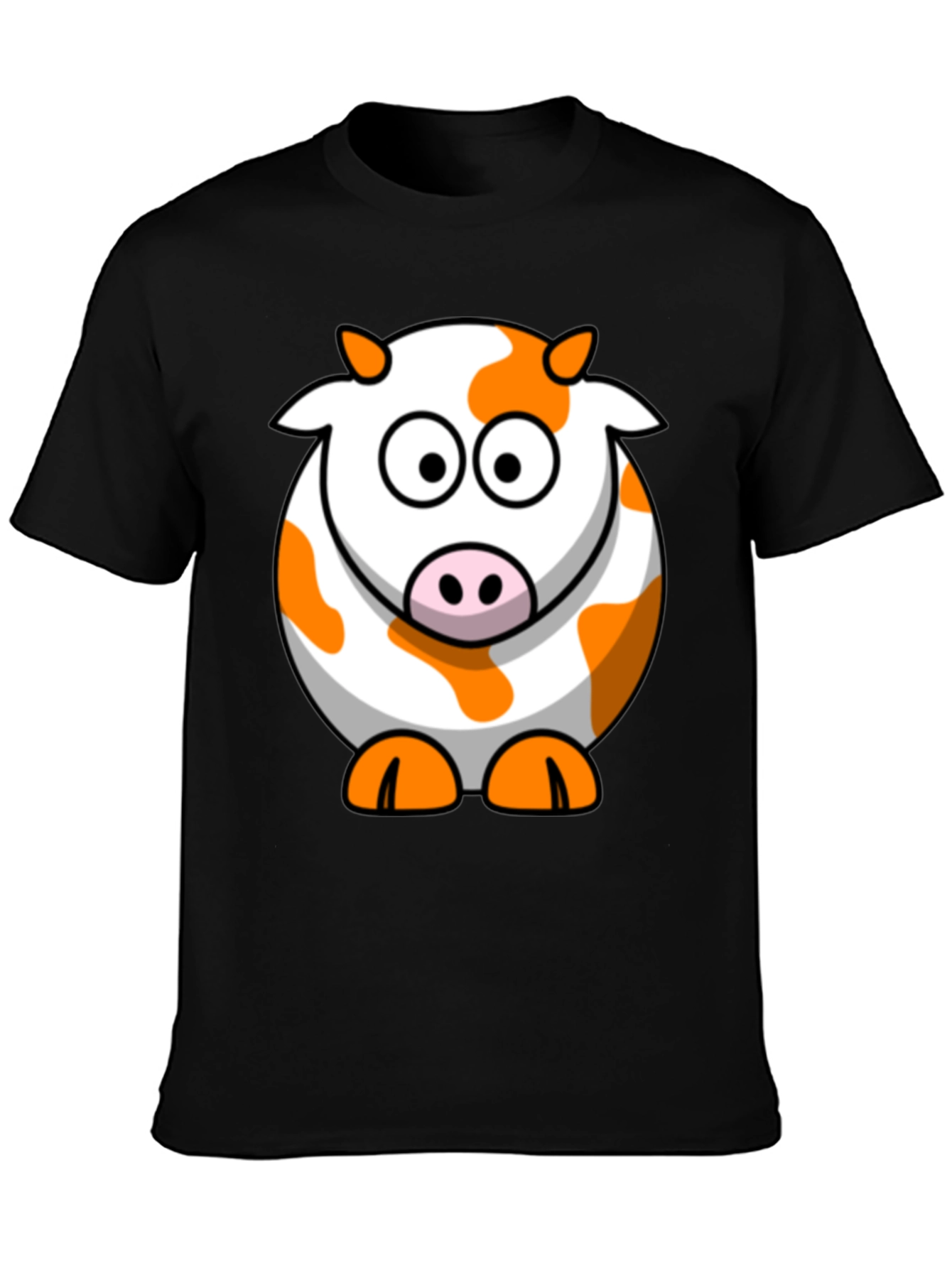 Black Cute Cartoon Cow Graphic Black T-Shirt view 3
