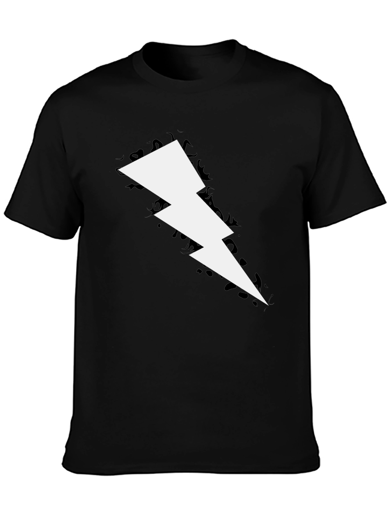 Black Lightning Bolt Graphic Tee - Bold Black Cotton T-Shirt view 3