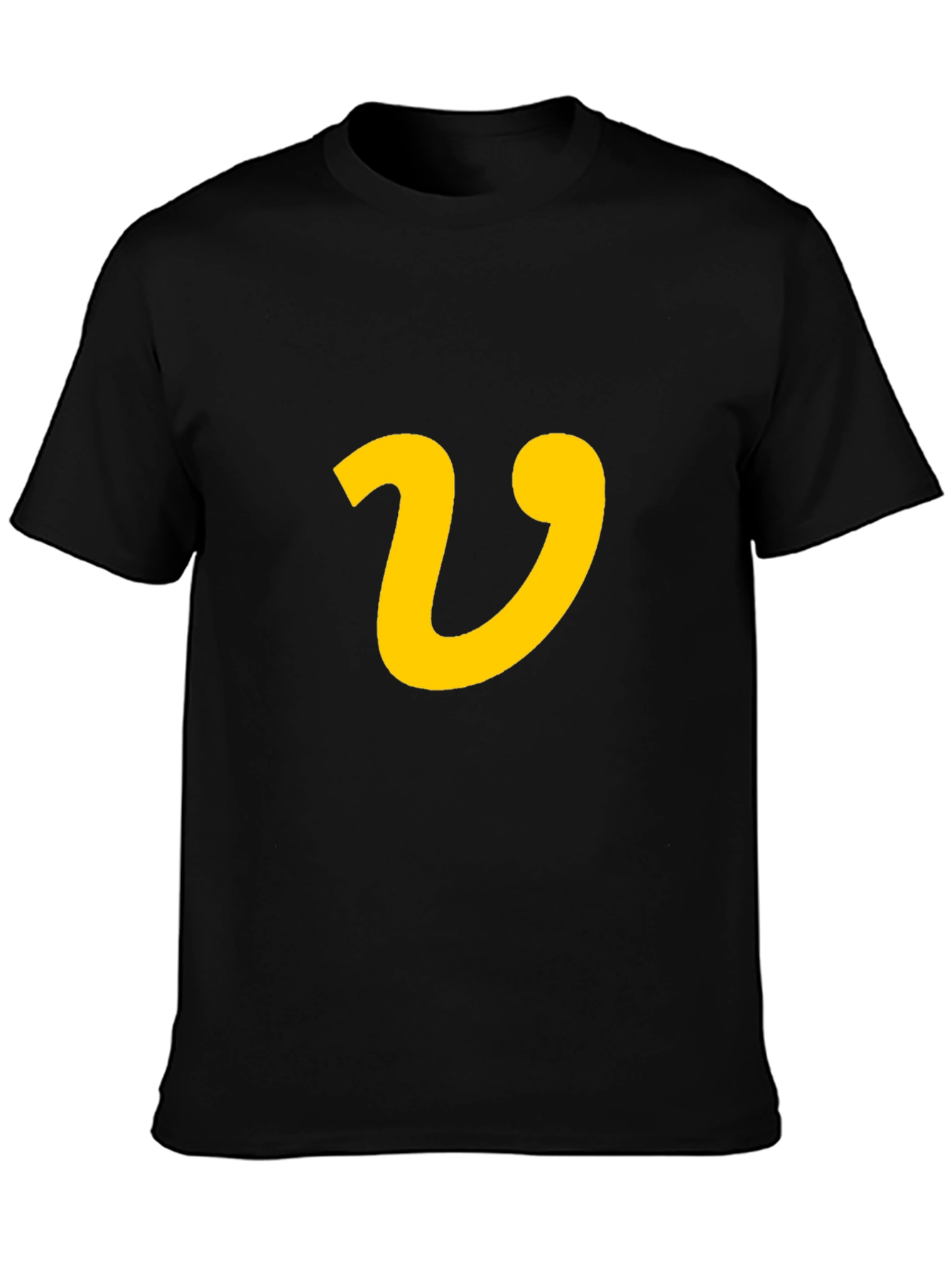 Black Black T-Shirt with Yellow Letter 'V' Graphic Print view 3