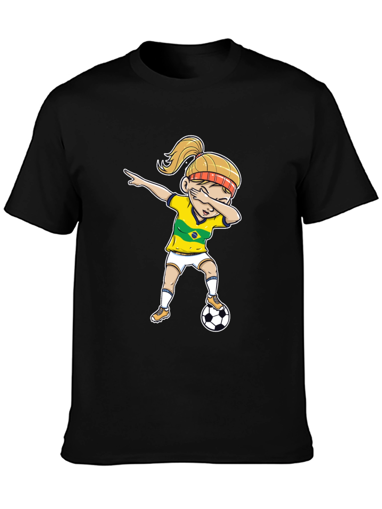 Black Brazil Soccer Girl Dab T-Shirt view 3