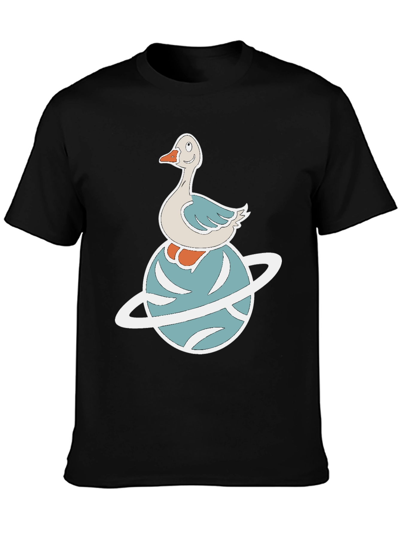 Black Whimsical Goose on Planet Graphic Tee view 3