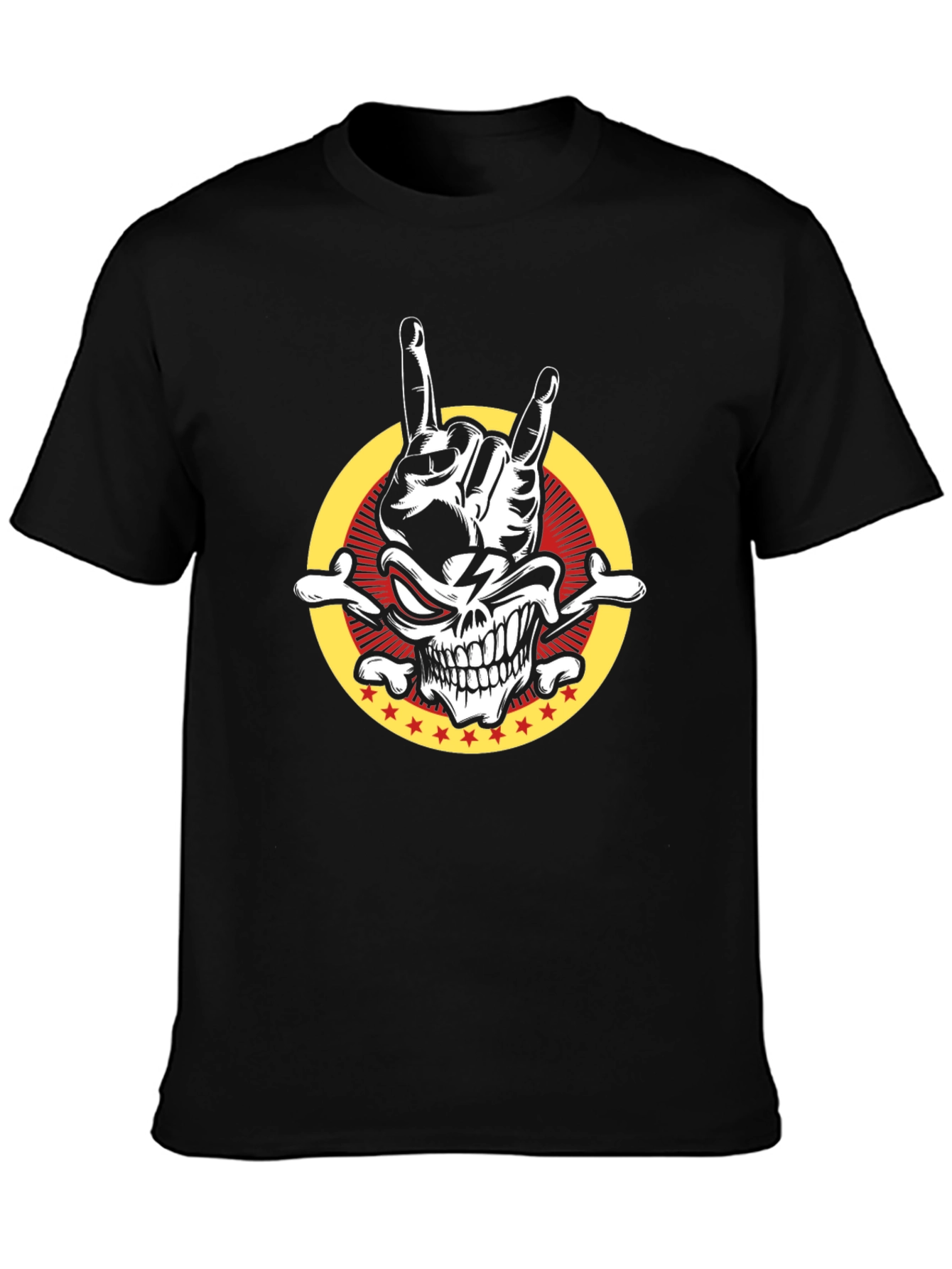 Rock On Skull Graphic Tee - Men's Black T-Shirt - 3