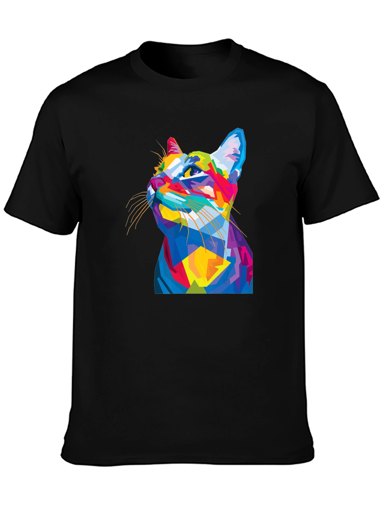 Black Geometric Cat Graphic Tee - Stylish Men's Black T-Shirt view 3