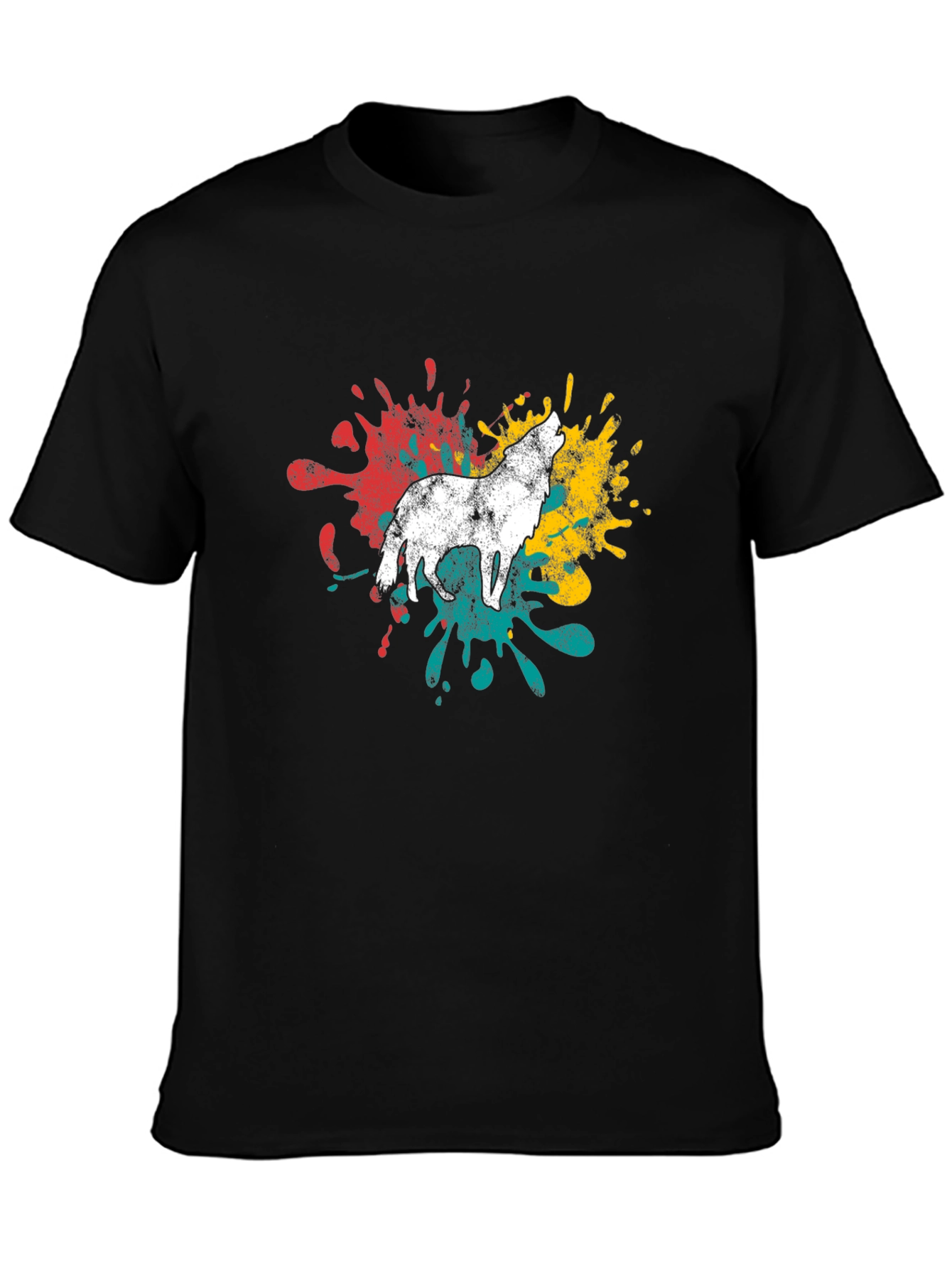 Black Wolf Splash T-Shirt - Men's Graphic Tee view 3