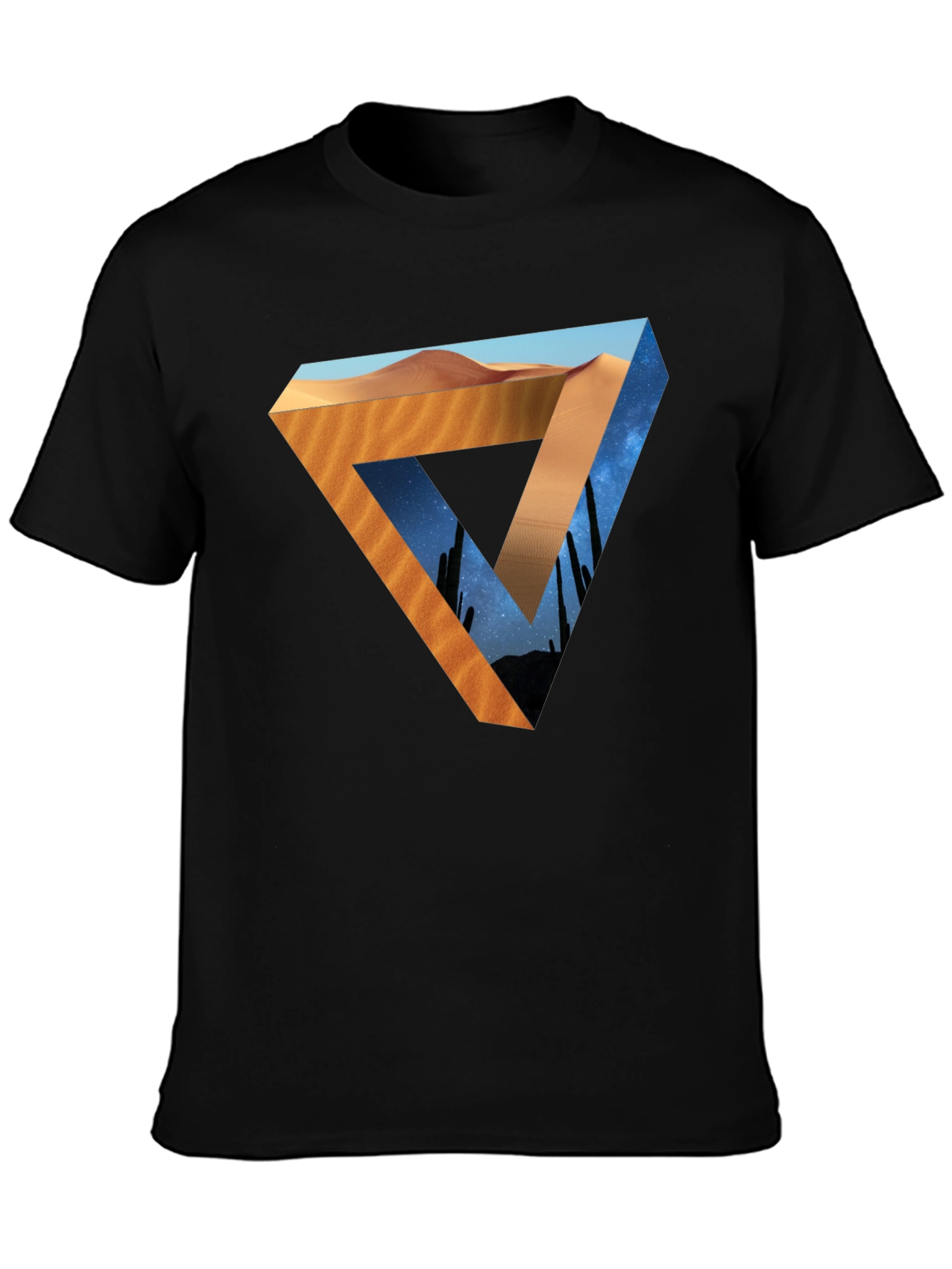 Black Desert Sky Triangle Graphic Tee - Black Cotton Shirt view 3