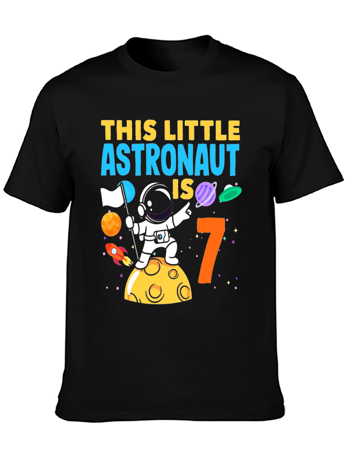Black Astronaut Birthday Boy T-Shirt - Age 7 Space Theme view 3