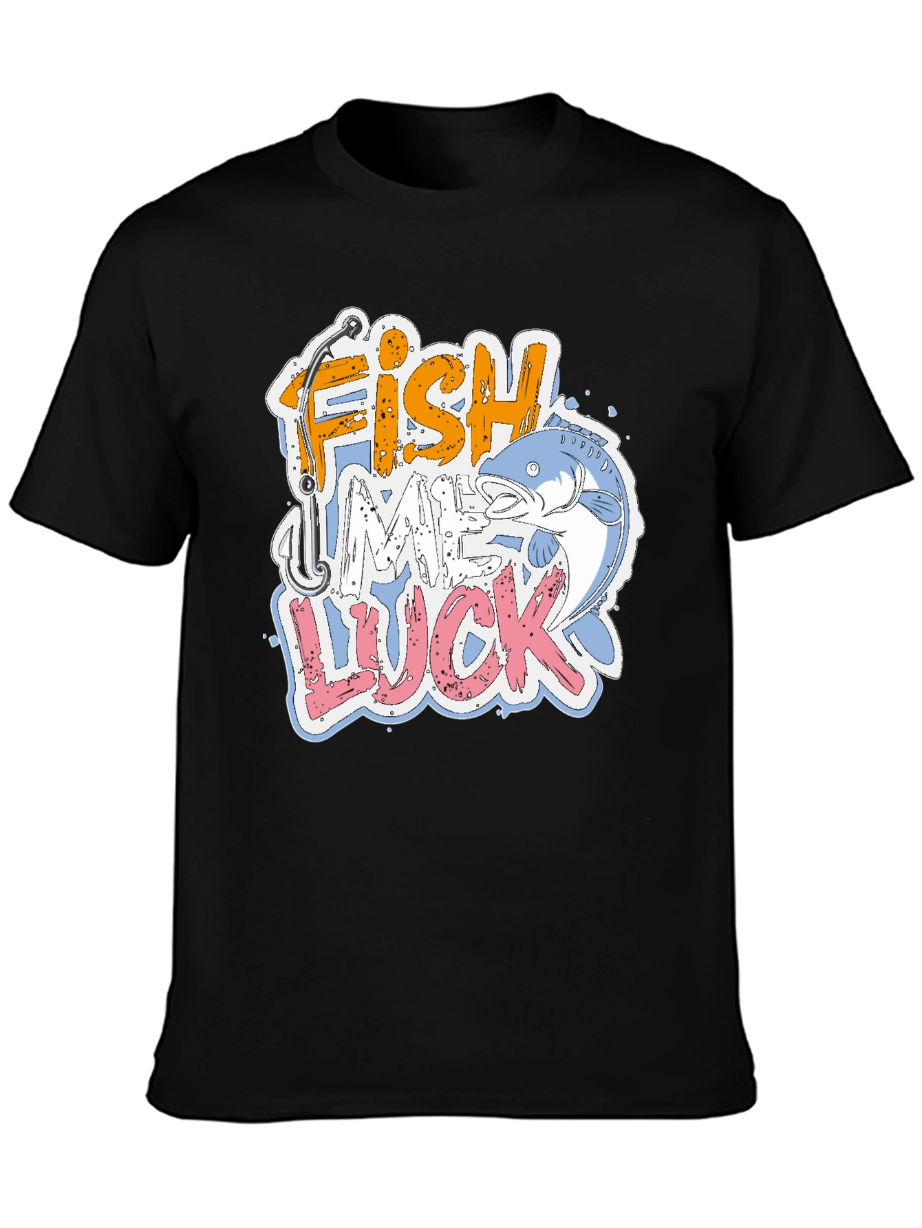 Black Fish Me Luck Graphic T-Shirt, Fishing Tee view 3