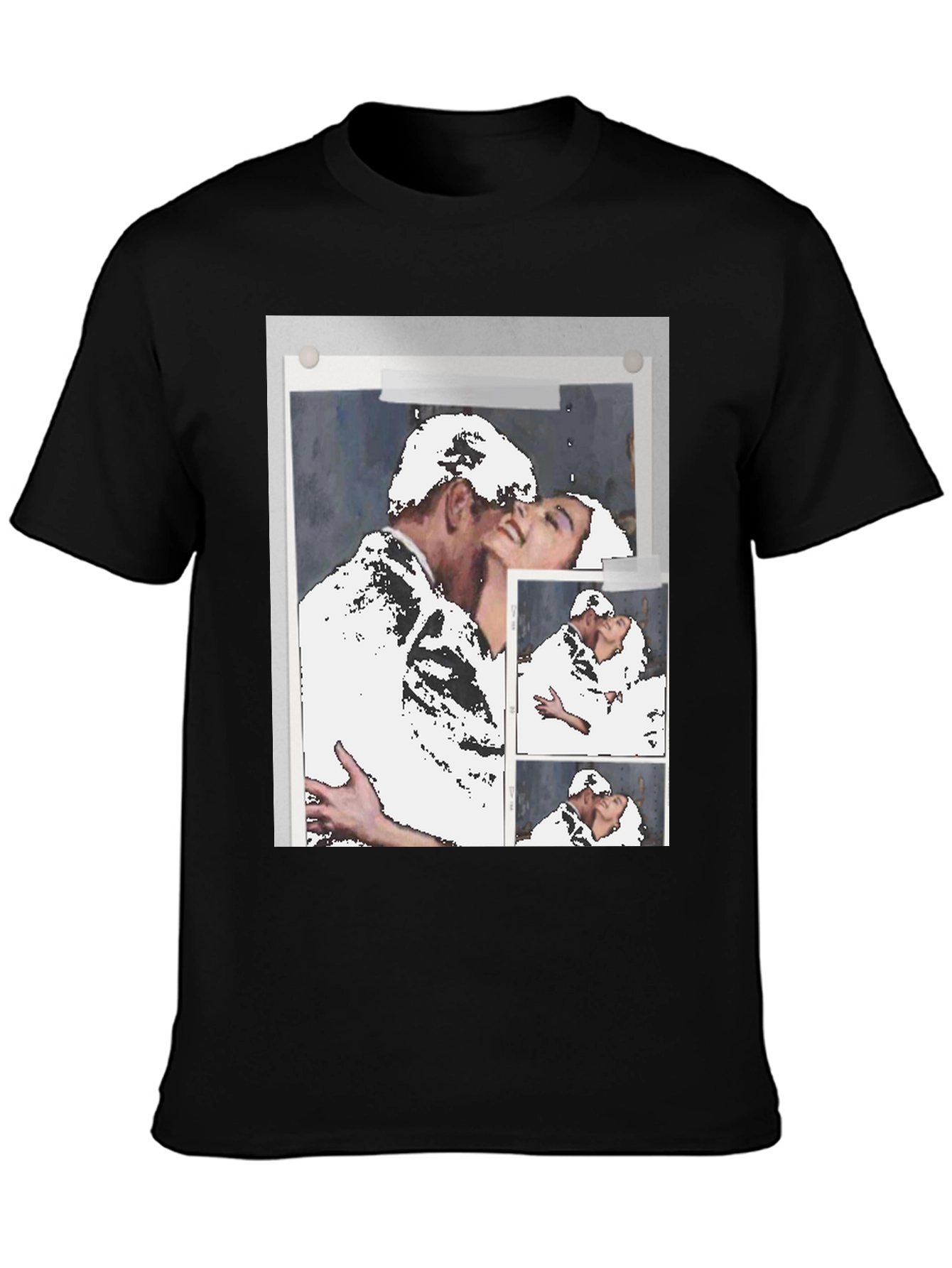 Black Abstract Kissing Couple T-Shirt view 3