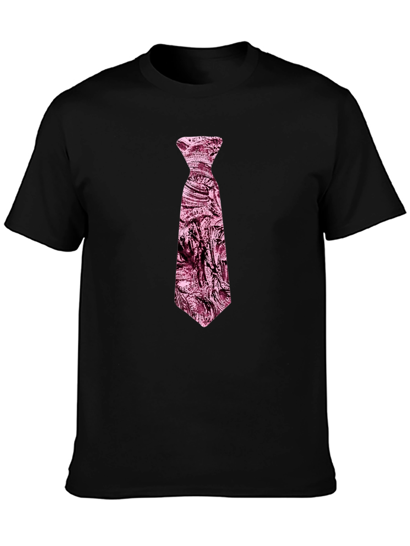 Black Men's Black T-Shirt with Novelty Pink Tie Design view 3