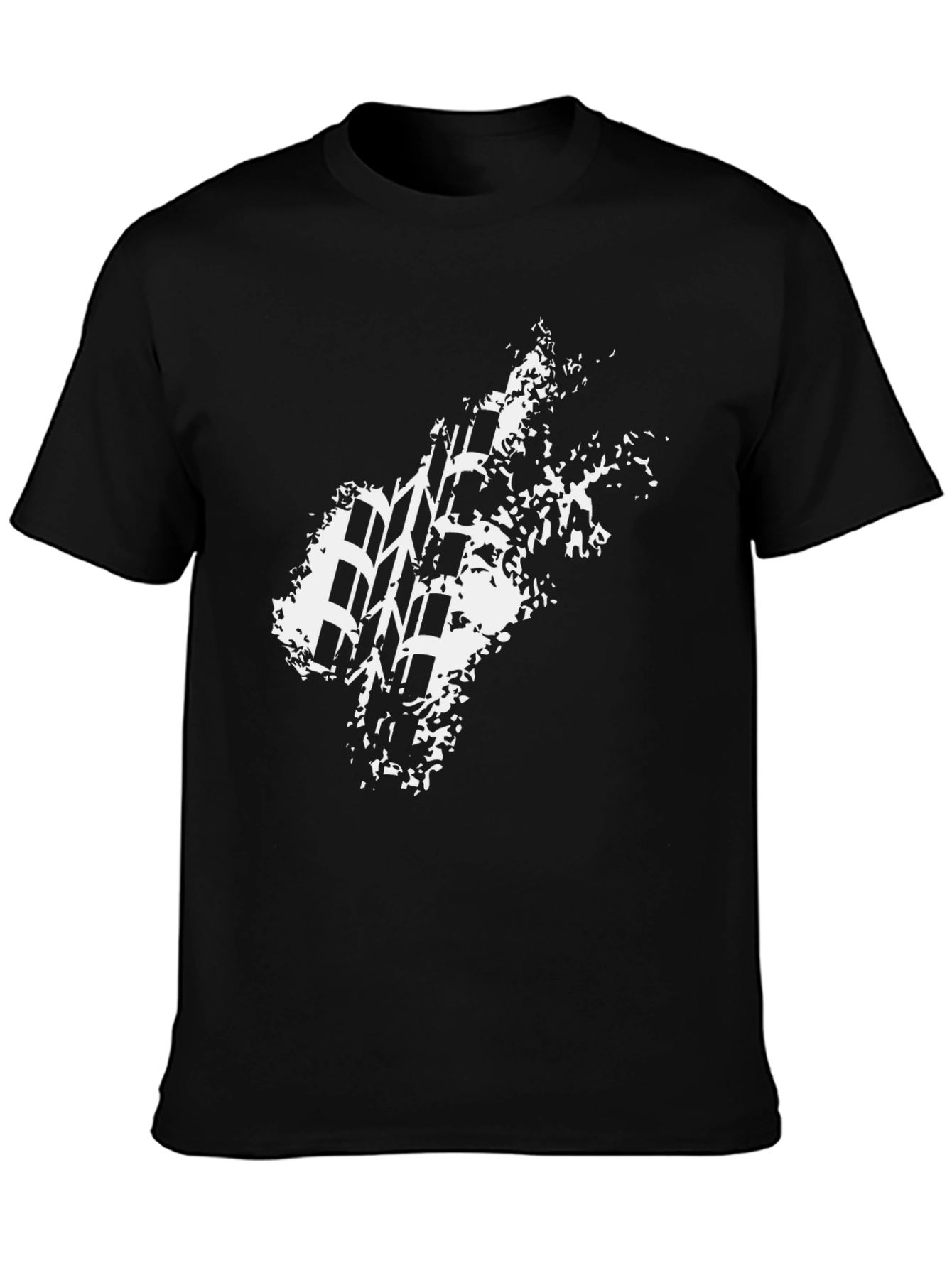 Black Men's Black T-Shirt with Tire Track Graphic view 3