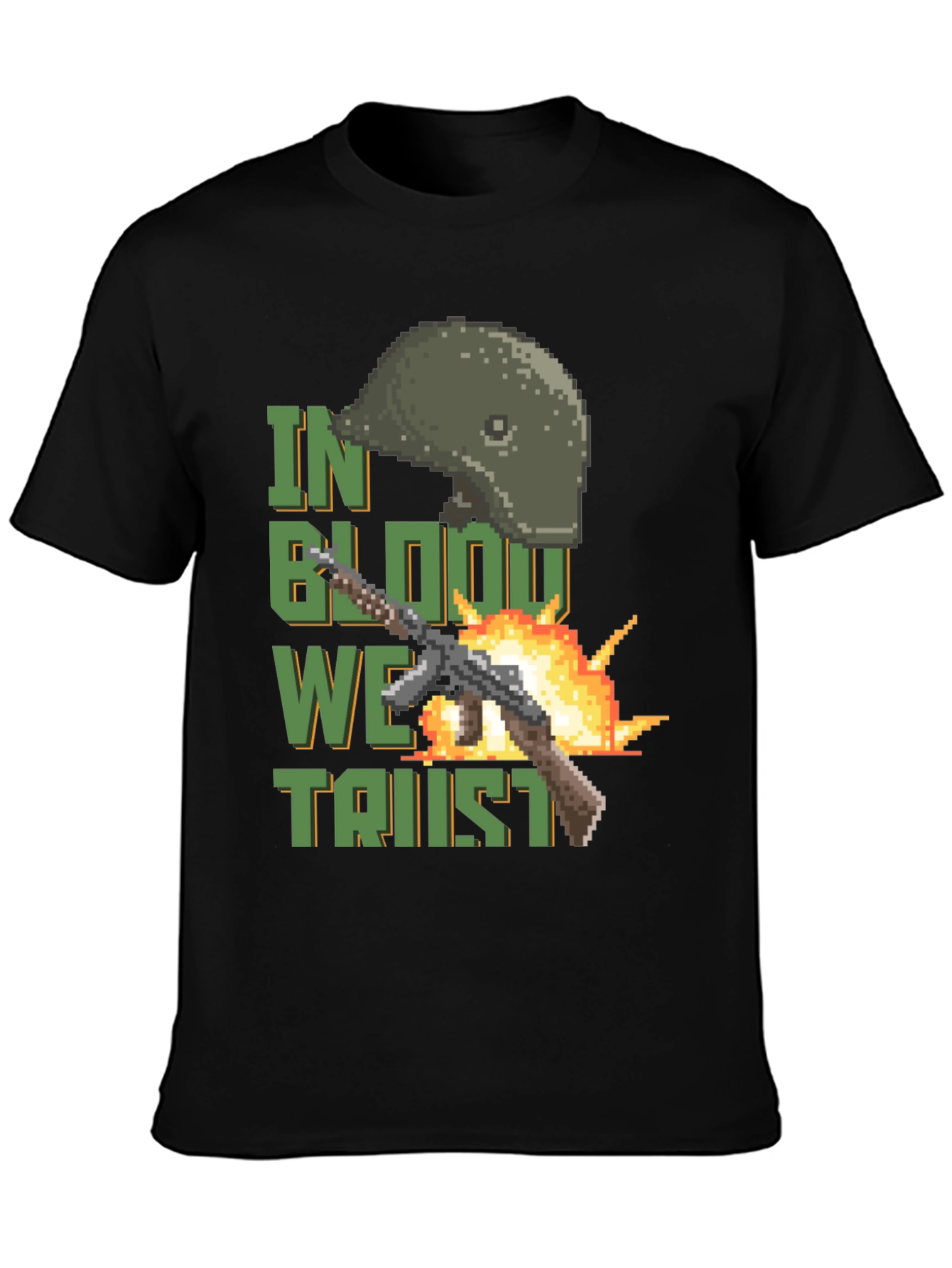 Black Pixelated Patriotic T-Shirt: In Blood We Trust Design view 3
