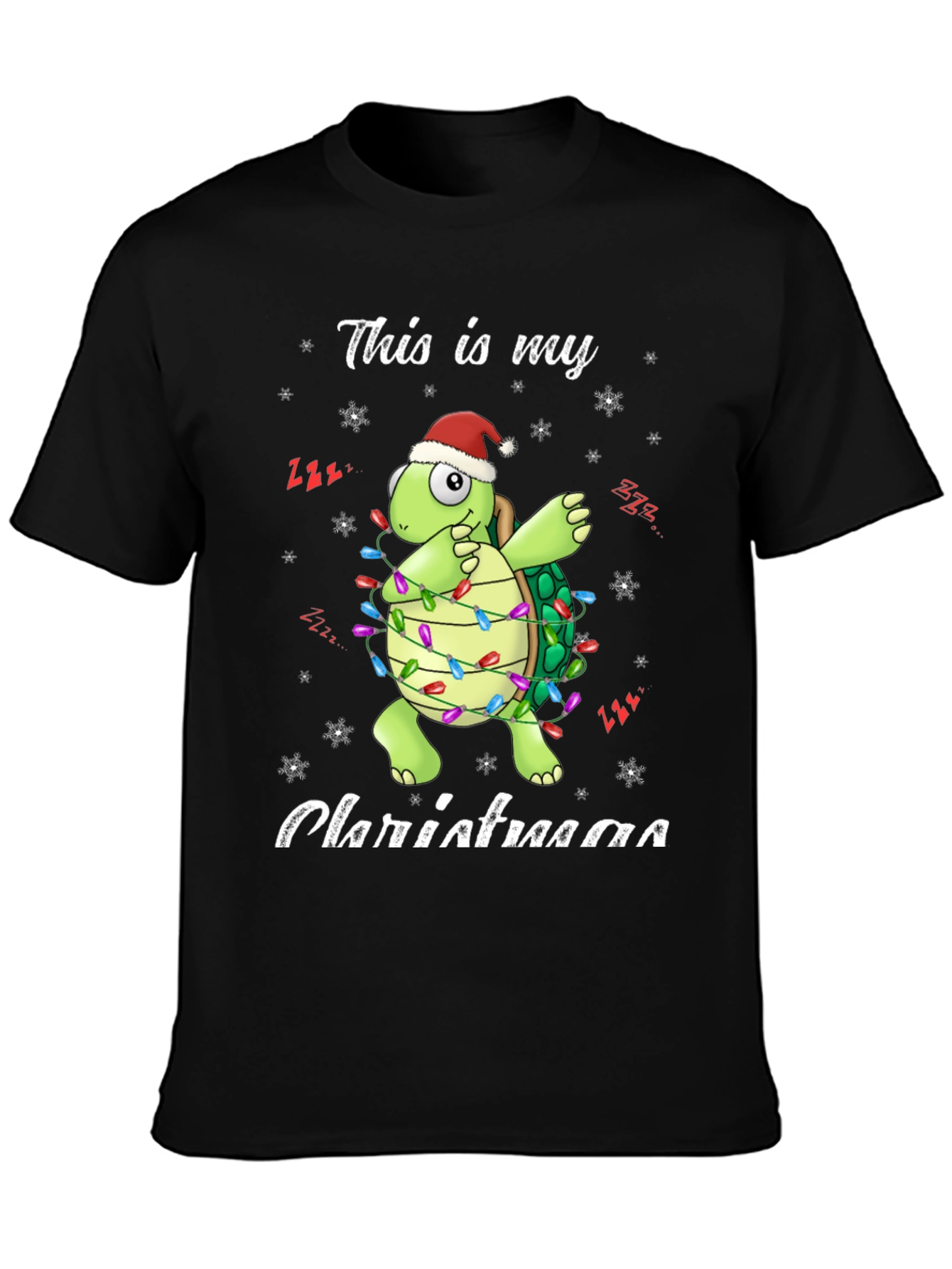 Black Festive Turtle Christmas Lights T-Shirt view 3