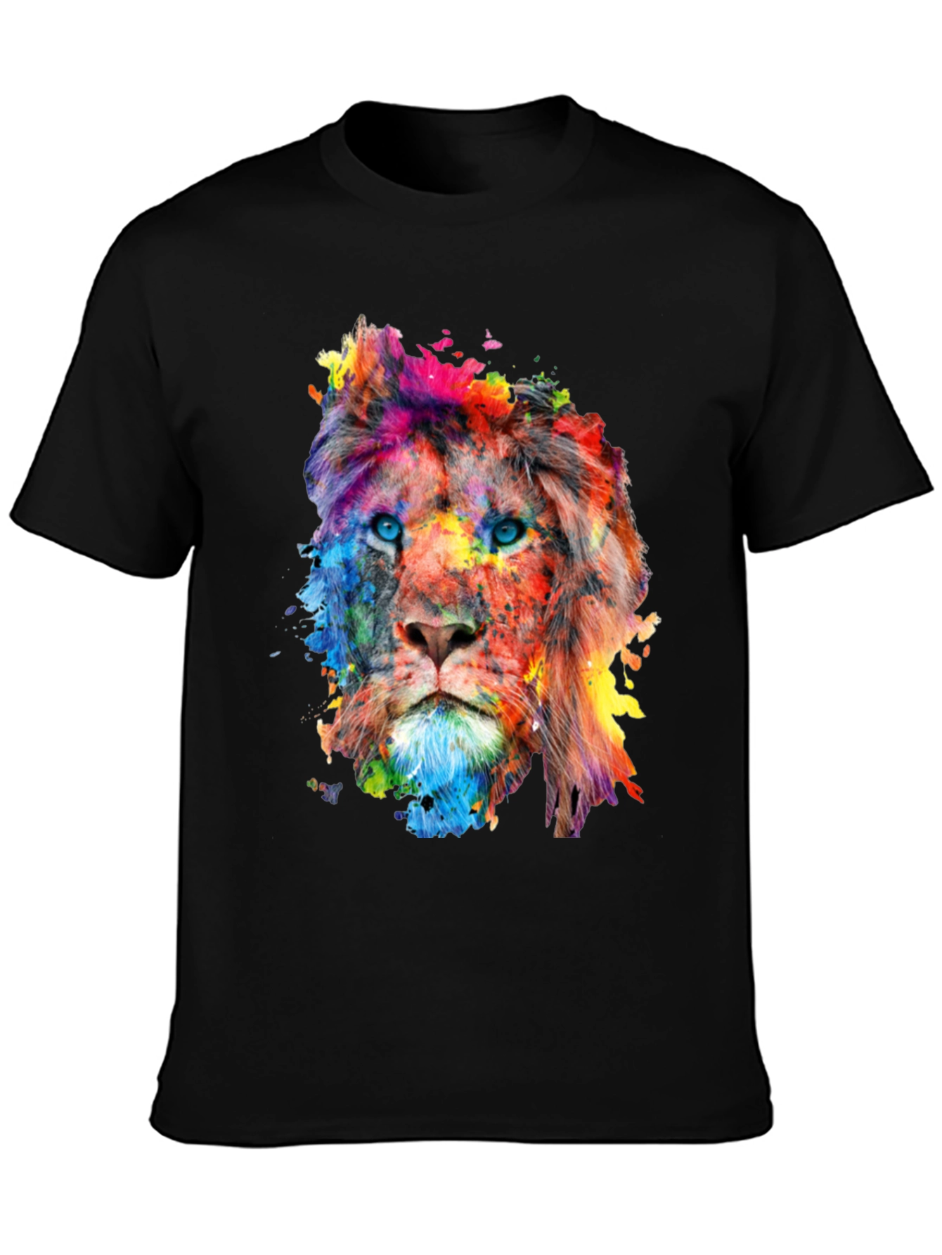 Black Colorful Lion Graphic Print Men's Black T-Shirt view 3
