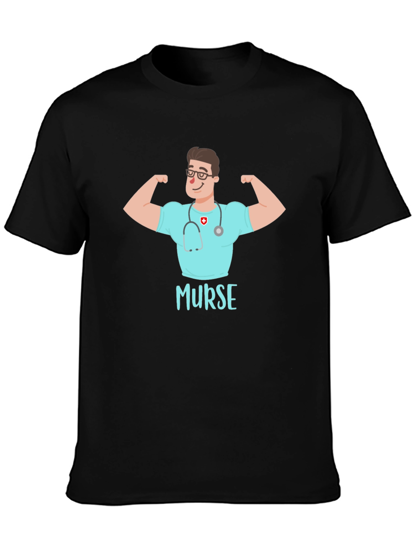 Black Murse T-Shirt - Muscular Nurse Cartoon Tee view 3